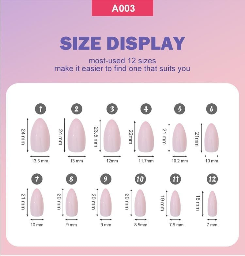 Press on Nails, 12 Colors 288PCS Medium Almond False Nails with 24 Sizes, Full Cover Press on Nails for Women, Lightweight Matte Natural Fake Nails for Nail Art Design (Almond) image number 3