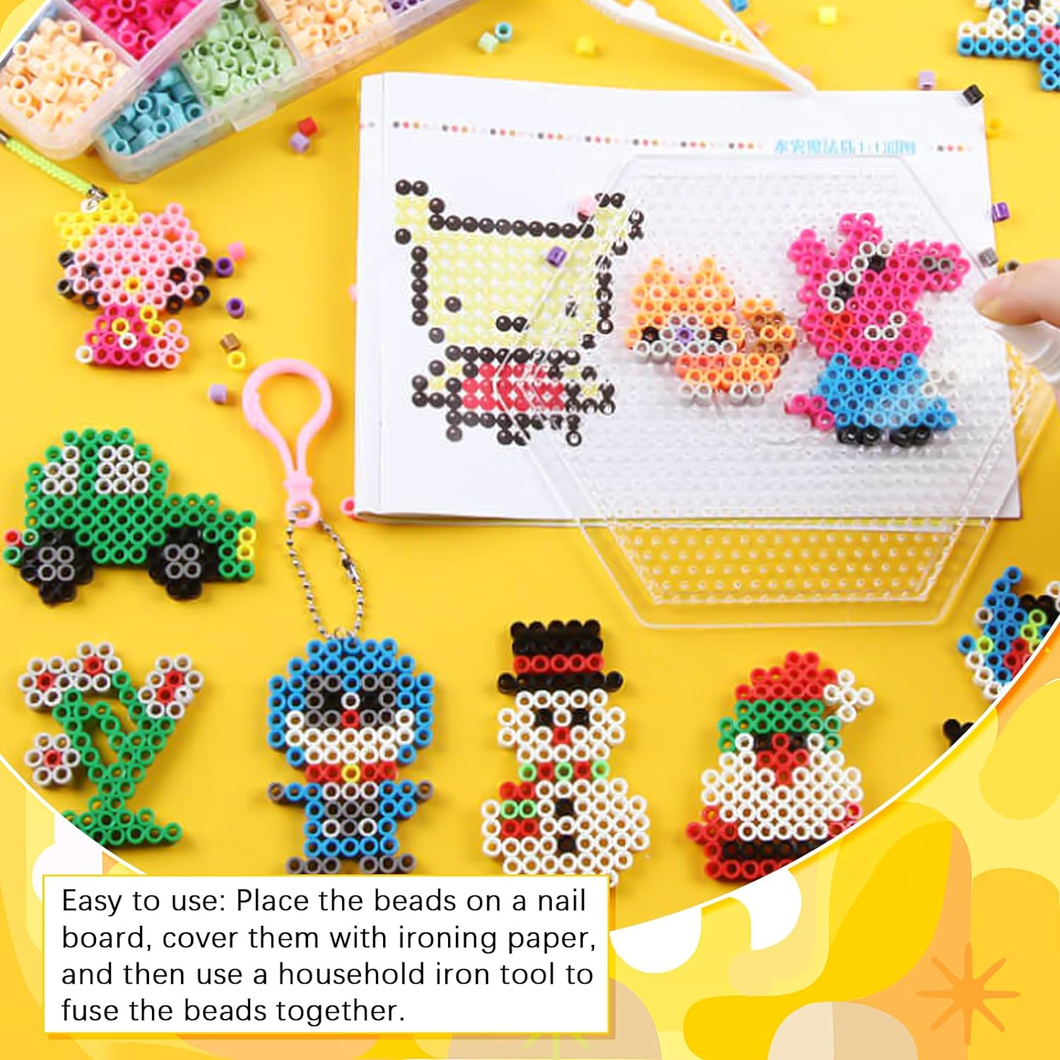 BILLIOTEAM 10PCS (4 Shapes) Fuse Beads Pegboards Boards with 2Pieces Tweezers and 6Pieces Lroning Paper,5Mm Clear Plastic Pegboards Set Kit for Kids Craft Supplies Beads image number 2