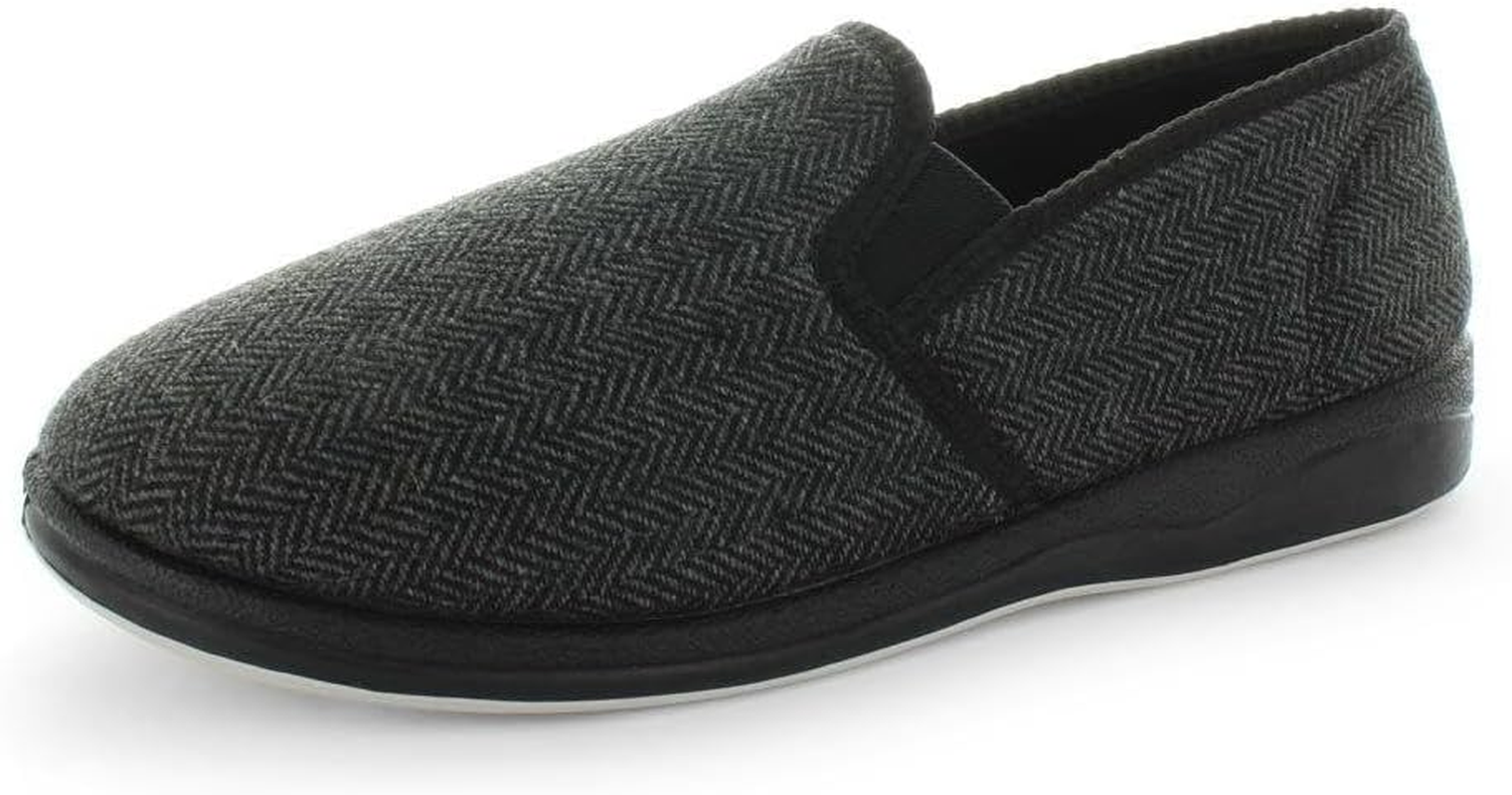 Panda Eden Mens Slippers Double Elastic Gusset Slip on Soft Uppers-Grey Tweed-9 image number 3