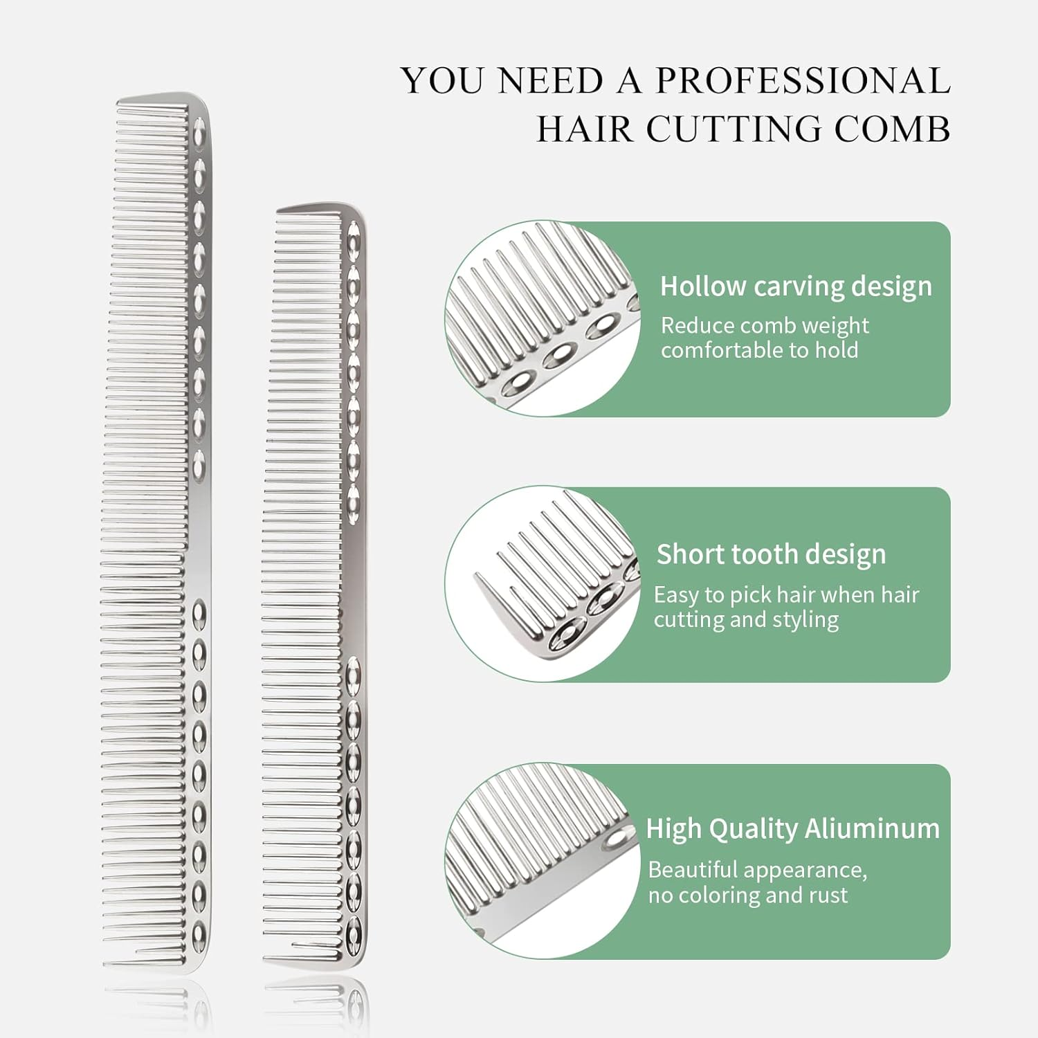 4 Types Metal Comb Set Professional Aluminum Dressing Comb Hair Comb Set for Barber Hair Styling, Included Fine Cutting Comb, Rat Tail Comb, Detangling Comb image number 5
