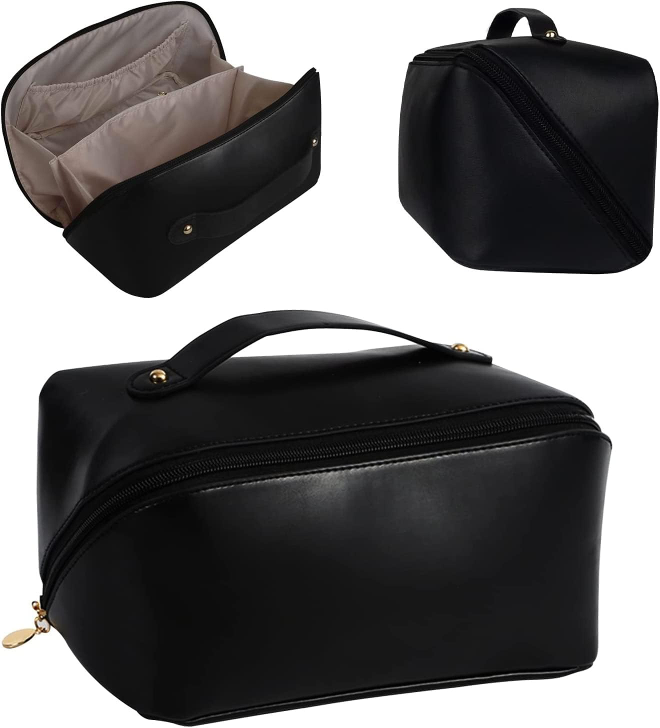 Cosmetic Bag, Large Capacity PU Waterproof Storage Makeup Bag, Multifunctional Portable Wash Pouch for Women Travel Storage Bag Skin Care Cosmetics Toiletries image number 3