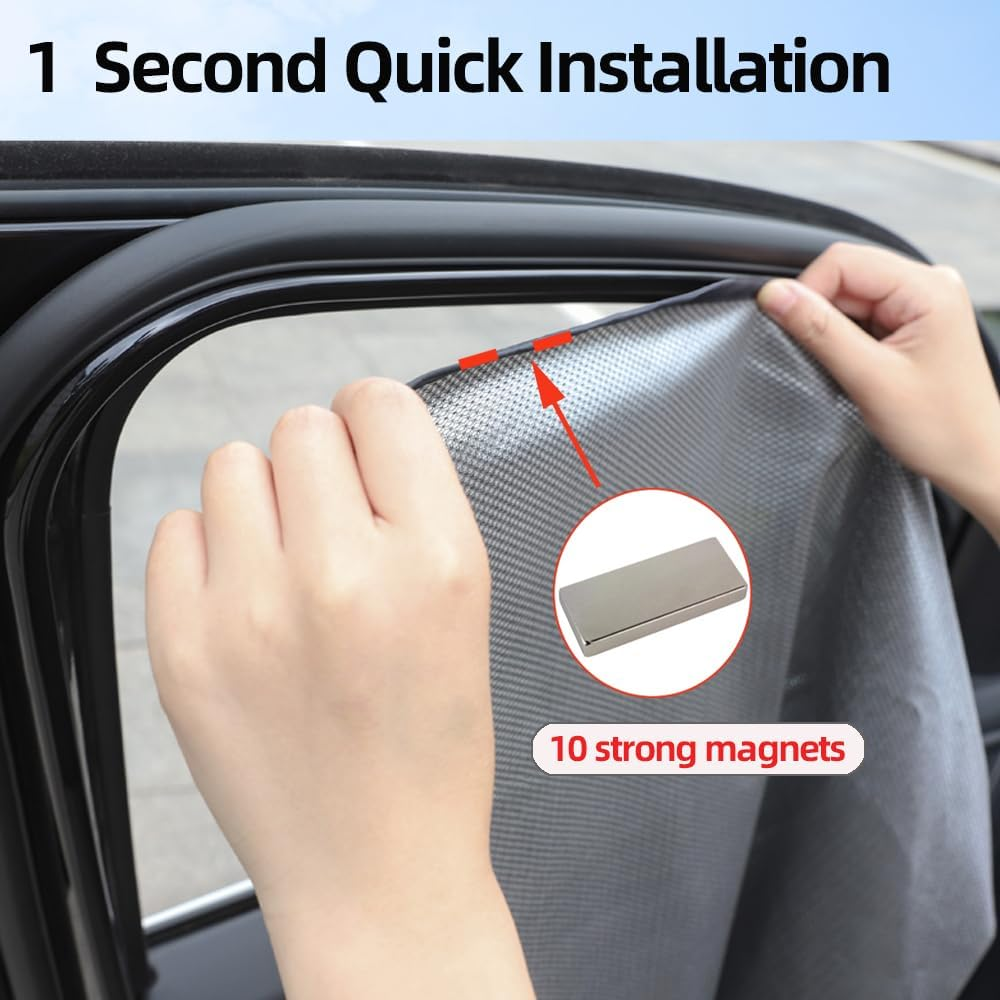 Skycabin 2 Pack Car Side Rear Window Sun Shades, 7D Reflective Carbon Fibre Mesh Side Window Car Shade for Protecting Kids&Children,Car Back Windows Cover for Car, Truck, SUV, Van image number 6