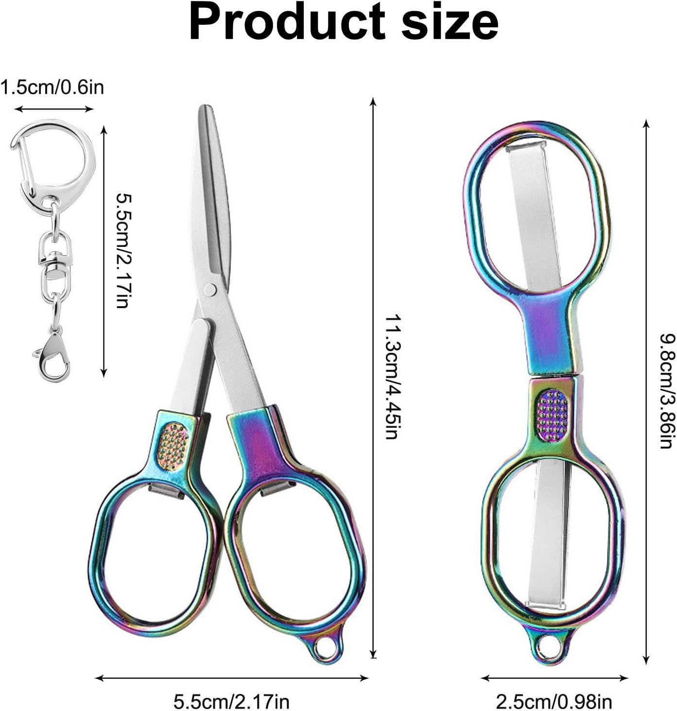 2 Pcs Foldable Stainless Steel Mini Scissors， Portable, Safety Keychain Design for Travel, Office, Craft, Sewing & Nursing(Color) image number 4