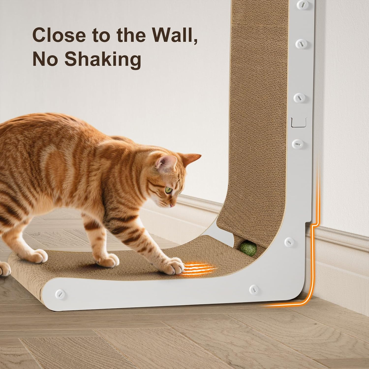Gimars Vertical Cat Scratcher, L-Shape 68CM Cat Scratching Cardboard with Balls, Large Size Cat Scratch Pad Wall Mounted, Cat Toys for Protecting Furniture (White 47Hx42Wx25L) image number 3