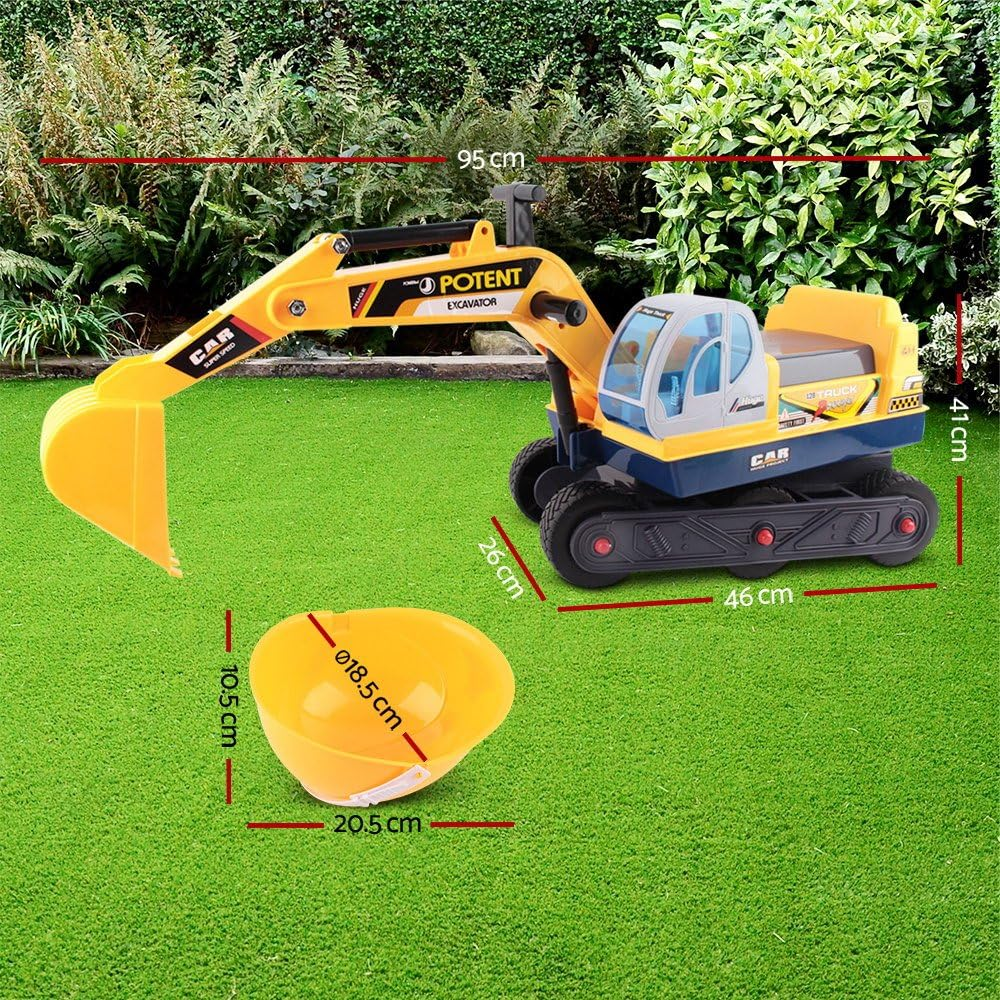 Keezi Kids Ride on Car, 30Kg Capacity Bulldozer Bumper Cars Tractor Digger Excavator Toy Sandpit Toys Kid Pretend Play Outdoor Beach Backyard Baby Plays, with Safety Helmet Anti-Slip Tyres Yellow
