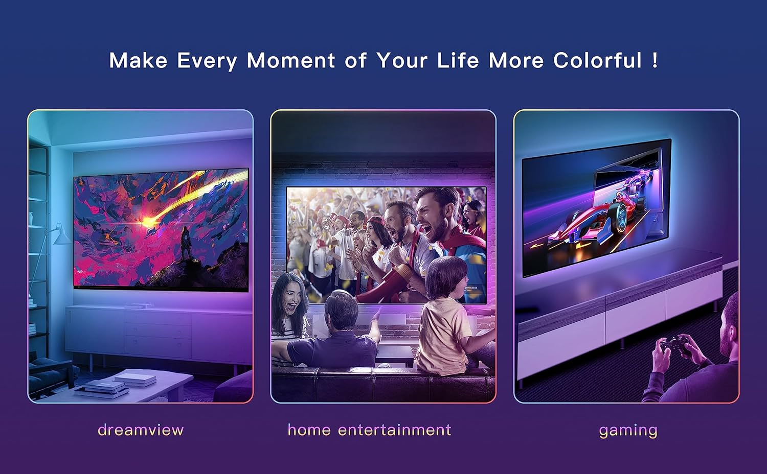 Azoula - 55-65 Inch TV Backlight LED Strip Lights, HDMI 2.0 Sync Box RGB+IC Wi-Fi, Music Sync Backlight, Compatible with Alexa Google Assistant App Contro image number 1