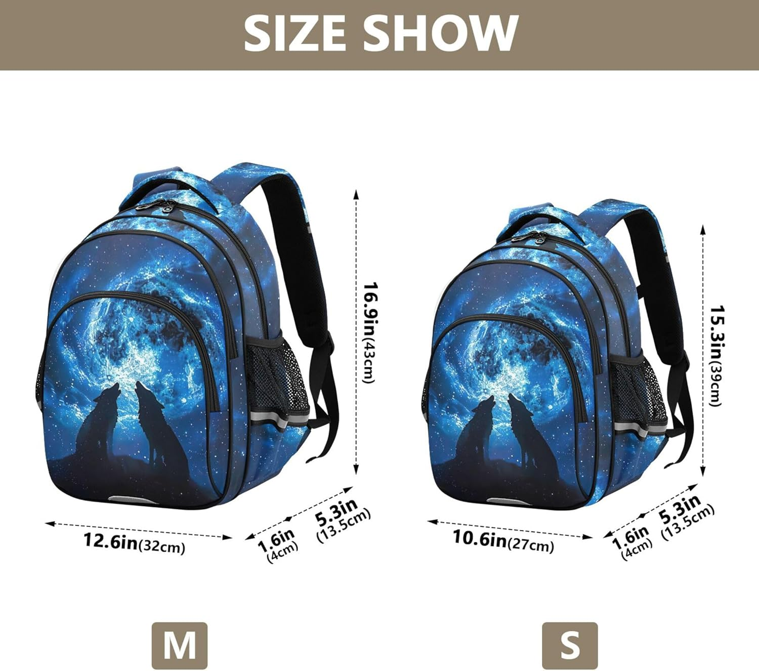 Wolves Howling Moon Night Kids Backpack Girls Boys Custom School Bag Lightweight Bookbag Animal Print