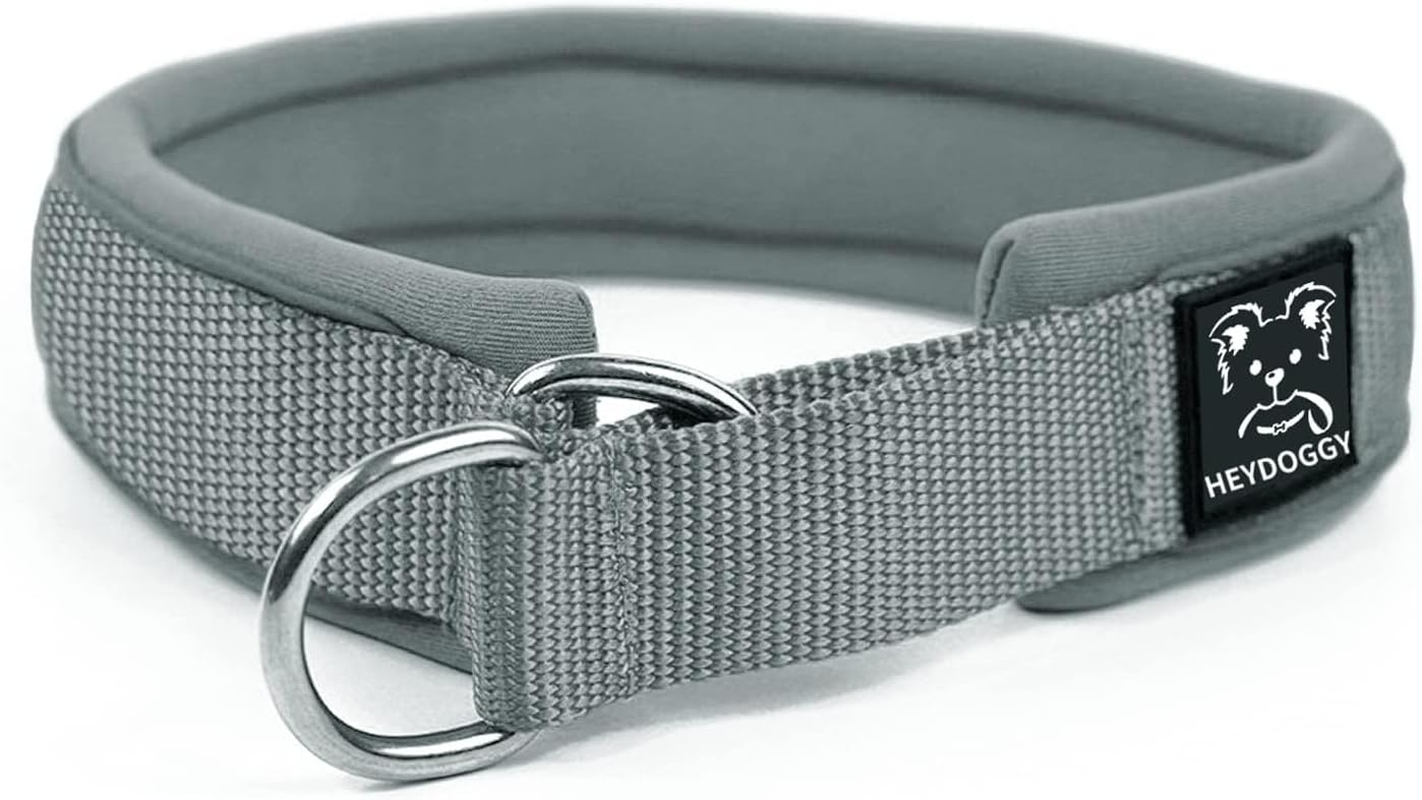 Soft Neoprene Padded Dog Collar (4 Cm Wide) Reflective Dog Collar with Robust Nylon & Pull Stop, Comfortable Pull Collar Dressage Collar for Small Medium Large Dogs Walking L, Army Green