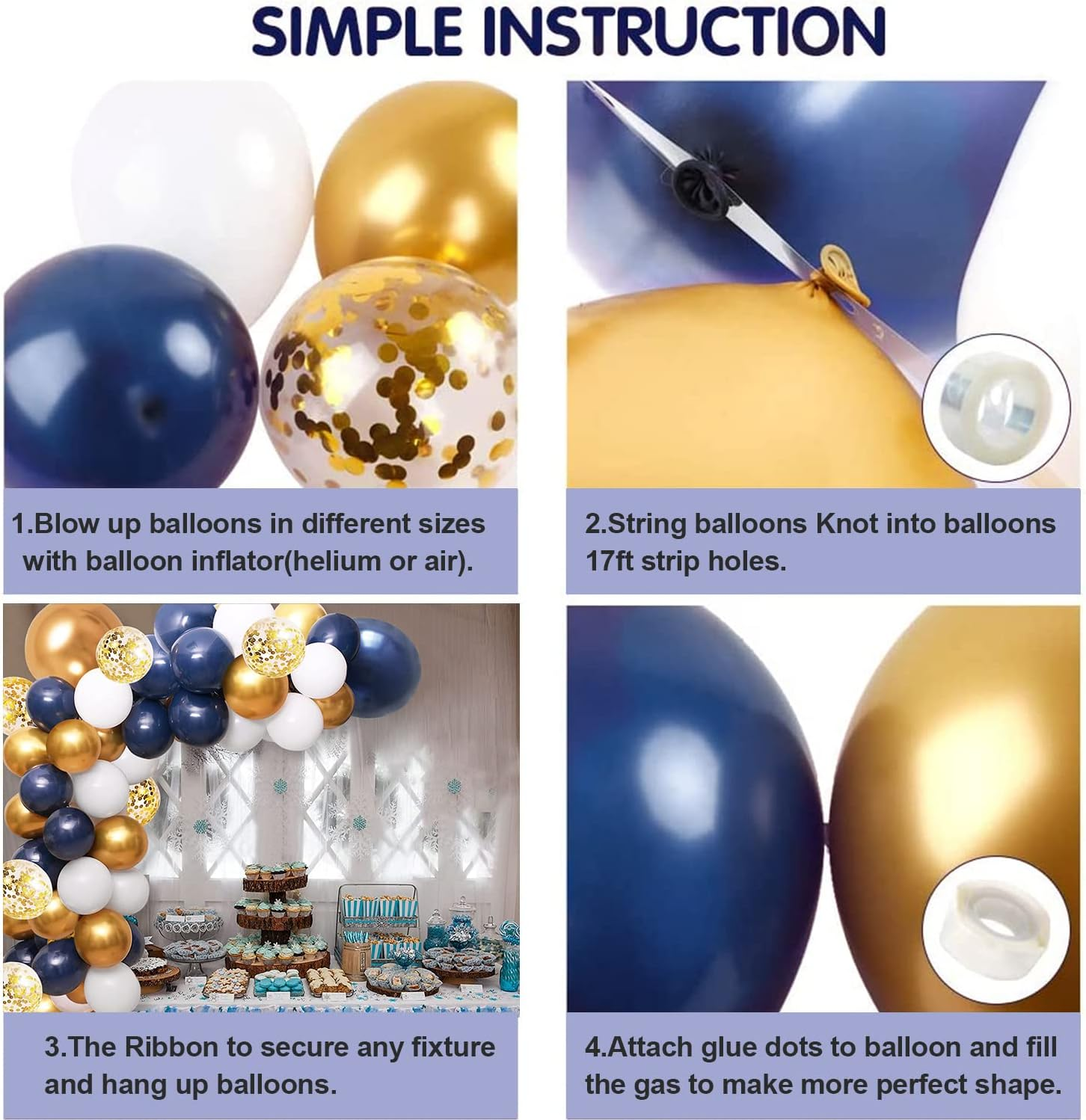 Navy Blue Gold Birthday Party Decorations for Men Women Boys Girls with HAPPY BIRTHDAY Banner, Crown Balloons,Corona Foil Balloons ,Balloon Garland Kit image number 2