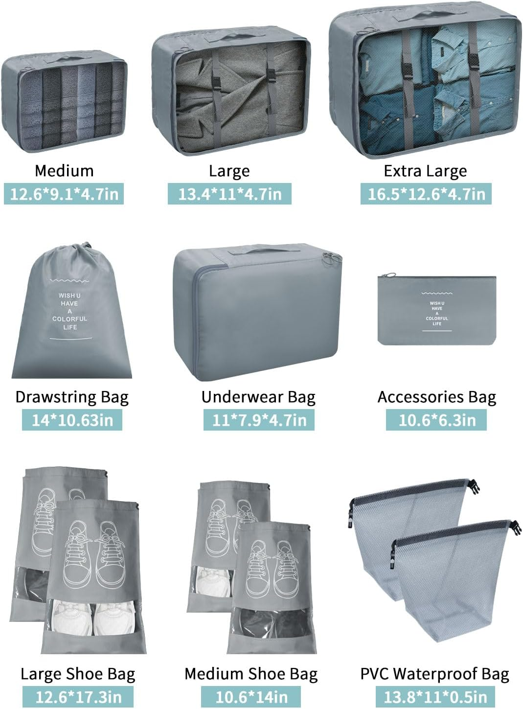 OUNAIDE 12 Set Packing Cubes for Travel, Travel Essentials Packing Cube, Lightweight Luggage Suitcase Organizer Bags with Shoe Bags & Accessories Bags, Foldable Packing Organizer image number 1