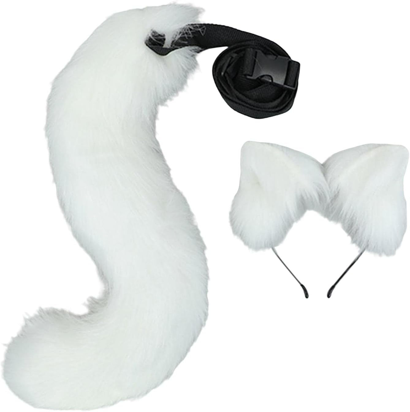 And Tail Set, Headband with Tail, Kitten Anime Ears, Halloween Cosplay Cat Costume Accessories for Women Girls Adult Kids, White
