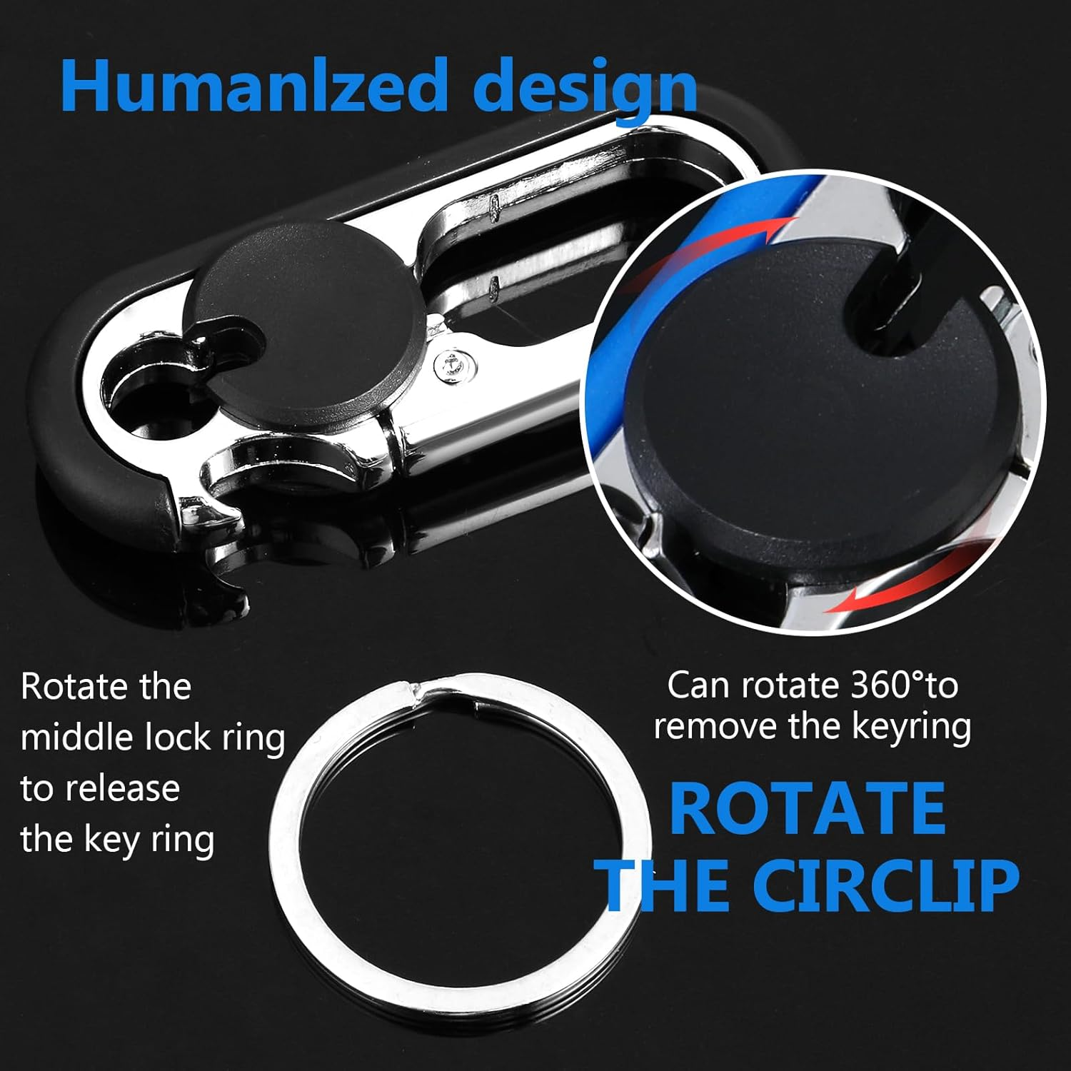 Ouligay 2Pcs Key Chains for Men, Anti-Loss Car Key Chain with Hook, Car Keyring with Double Keyrings Personalized Heavy Duty Key Ring(Black and Blue), Black Blue image number 5