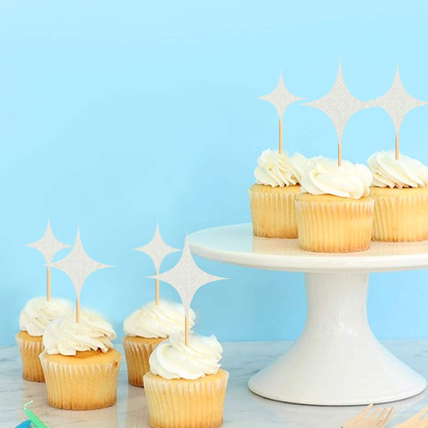 30 Pack Twinkle Star Cupcake Toppers Little Star Cupcake Picks Wedding Engagement Bridal Baby Shower Birthday Party Cake Decorations Supplies White - Red image number 5