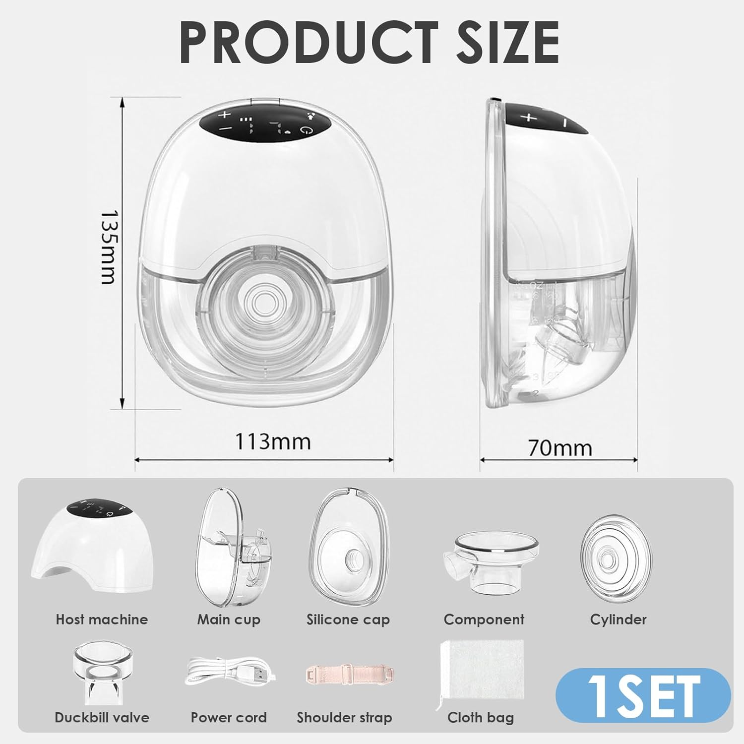 Electric Portable Wearable Breast Pump, Hands Free Milk Collector with LED Display 4 Modes & 12 Levels for Mom Newborn, 45DB Silent Design & 180ML Large Capacity (White) image number 3