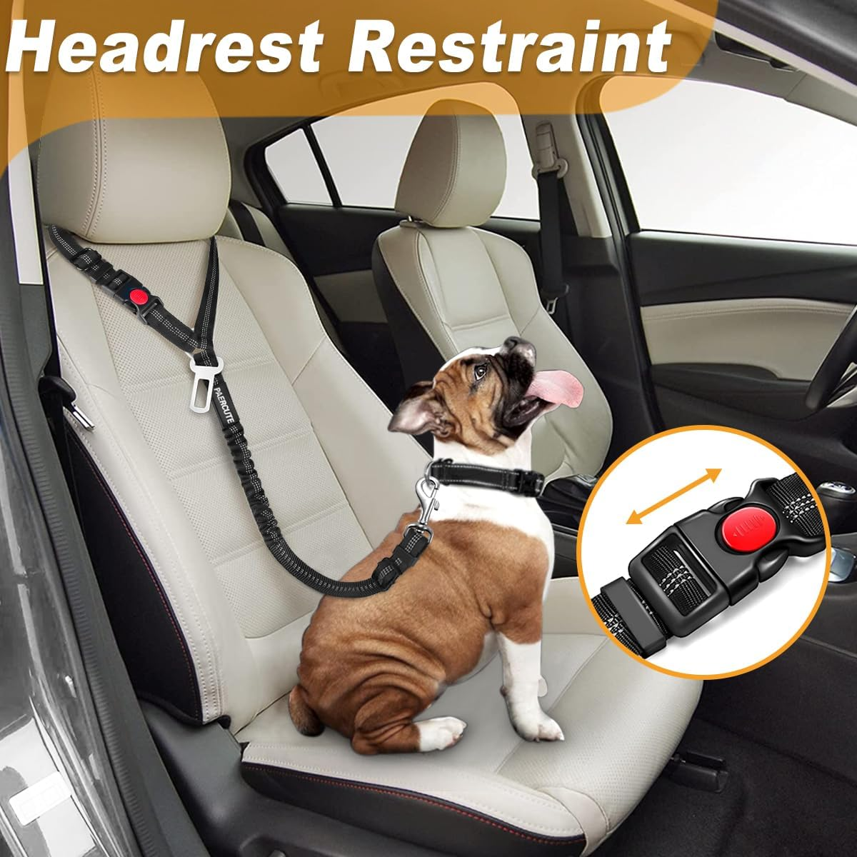 3 Piece Dog Car Seat Belt Set - Retractable Adjustable Pet Seatbelts for Vehicle Headrests - Heavy Duty, Elastic & Durable Car Harness for Dogs image number 6