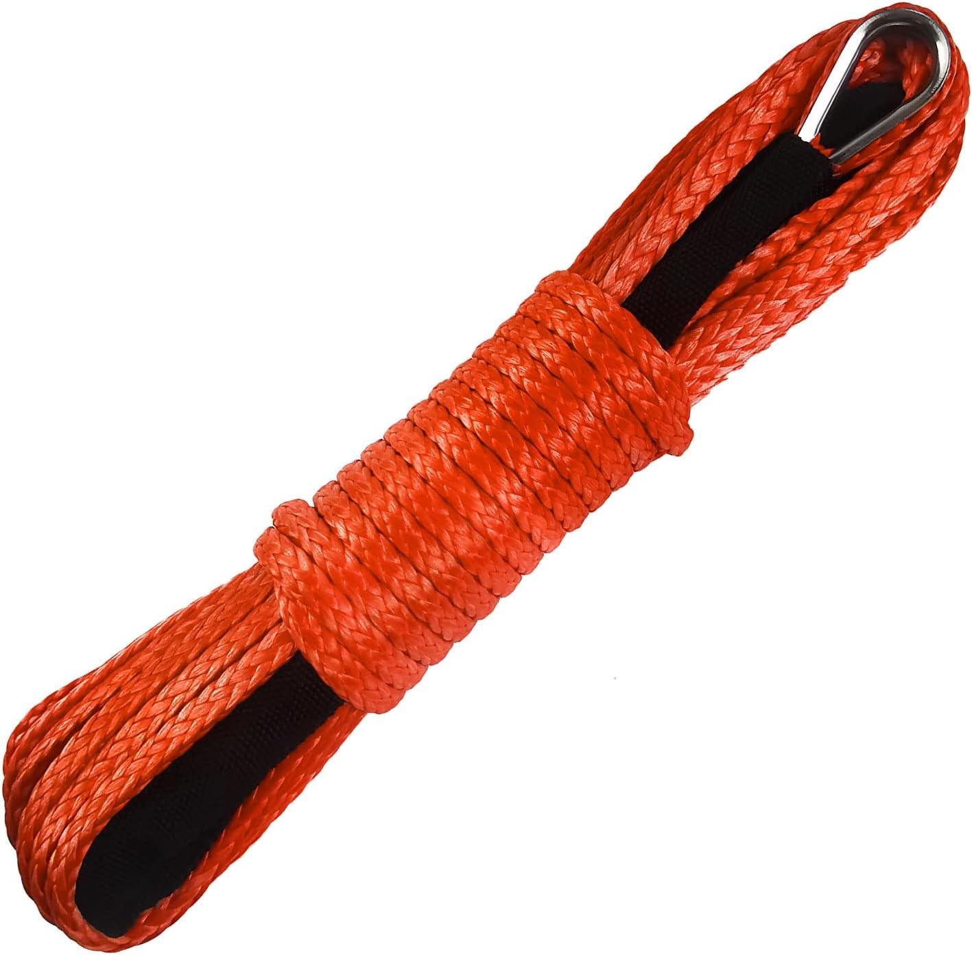 TOUGH 1/4" X 50 Ft 10,000Lbs Synthetic Winch Line Cable Rope with Black Protecing Sleeve for ATV UTV Winches Truck Boat (Orange, 1/4" X 50 Ft)
