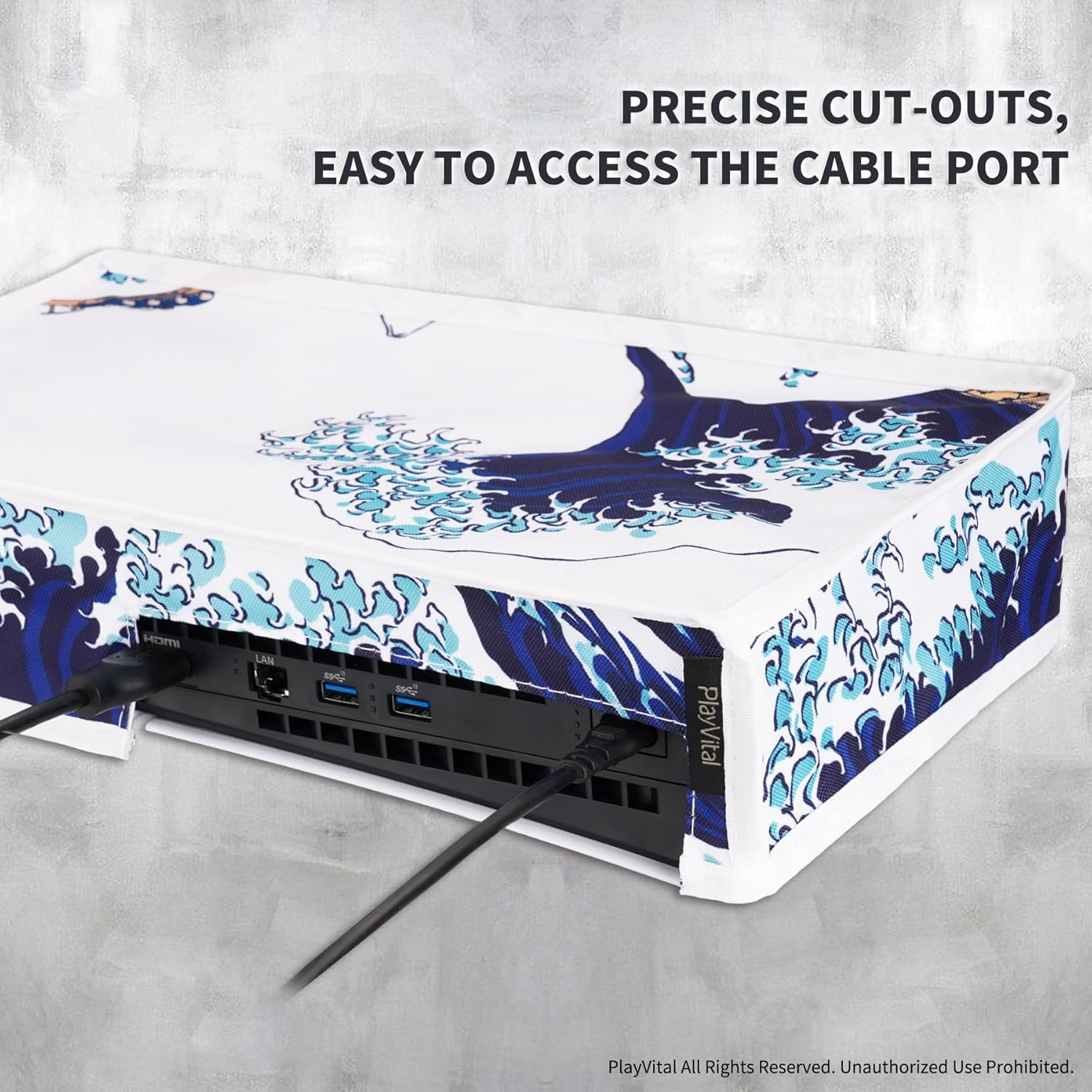 Playvital Horizontal Dust Cover for Ps5 Slim Digital Edition(The New Smaller Design), Nylon Dust Proof Protector Waterproof Cover Sleeve for Ps5 Slim Console - the Great Wave image number 3