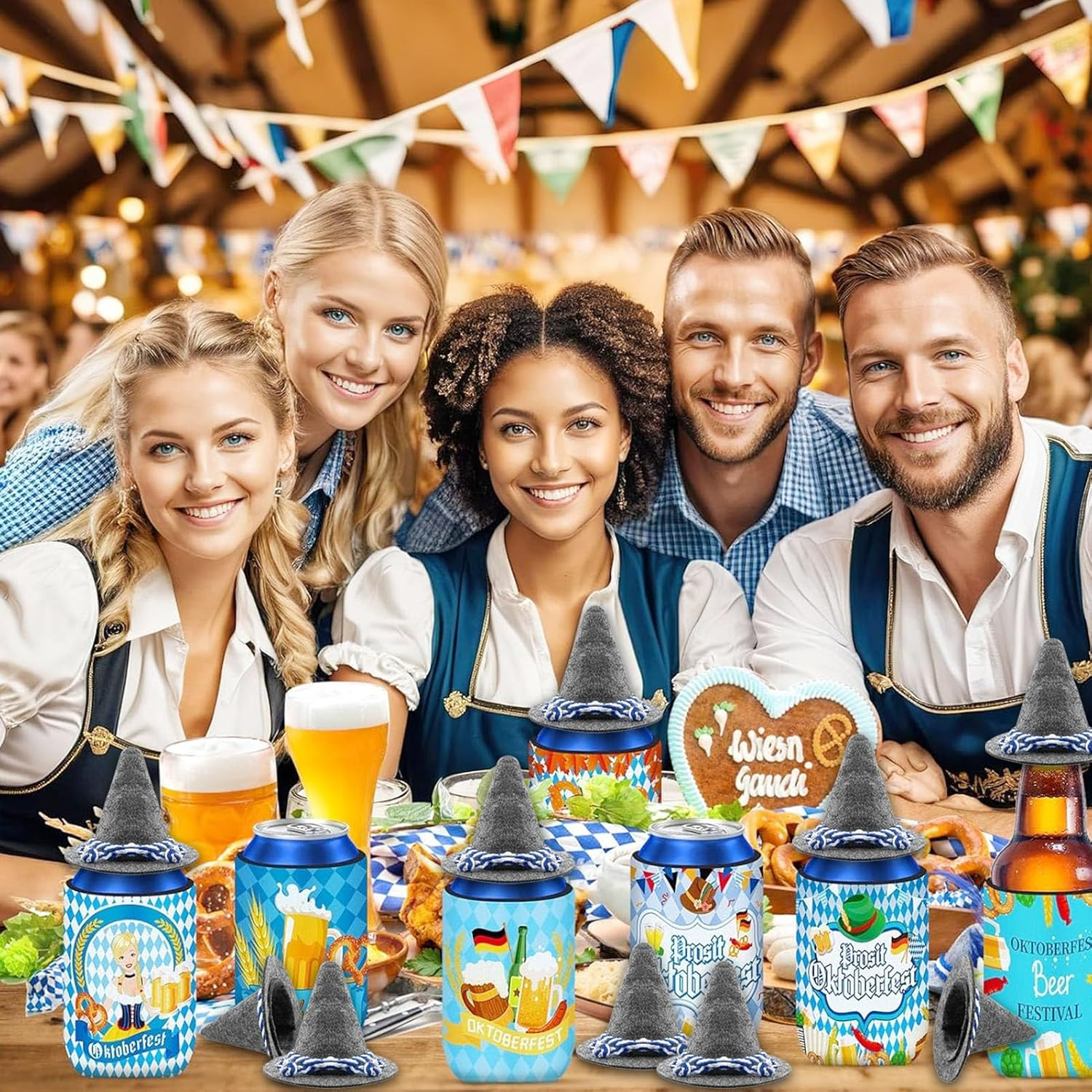 Pack of 24 Oktoberfest Hat Decorative Grey Mini Traditional Hat Table Decoration Seppel Hat Blue White Cord Small Felt Hat Confetti Oktoberfest Confetti Decoration Bavarian Decoration Table Decoration image number 3