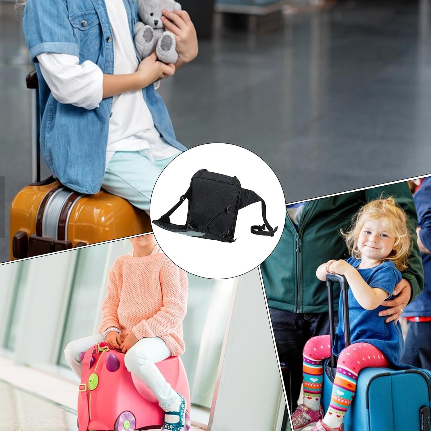 Kid Luggage Seat | Kid Luggage Seat | Child Travel Accessories | Travel Seat for Kids Carry-On Luggage for Comfortable Kids Children Outift with 13.58X12.99 Inches Black image number 3