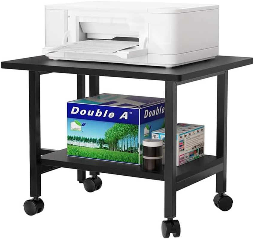 Printer Stand, Desktop Printer Stand with Storage Shelves, Mobile Printer Cart with 4 Wheels, under Desk Printer Table for Printer, Scanner, Fax, 18.9" X 15.7" X 14.6", Black image number 1