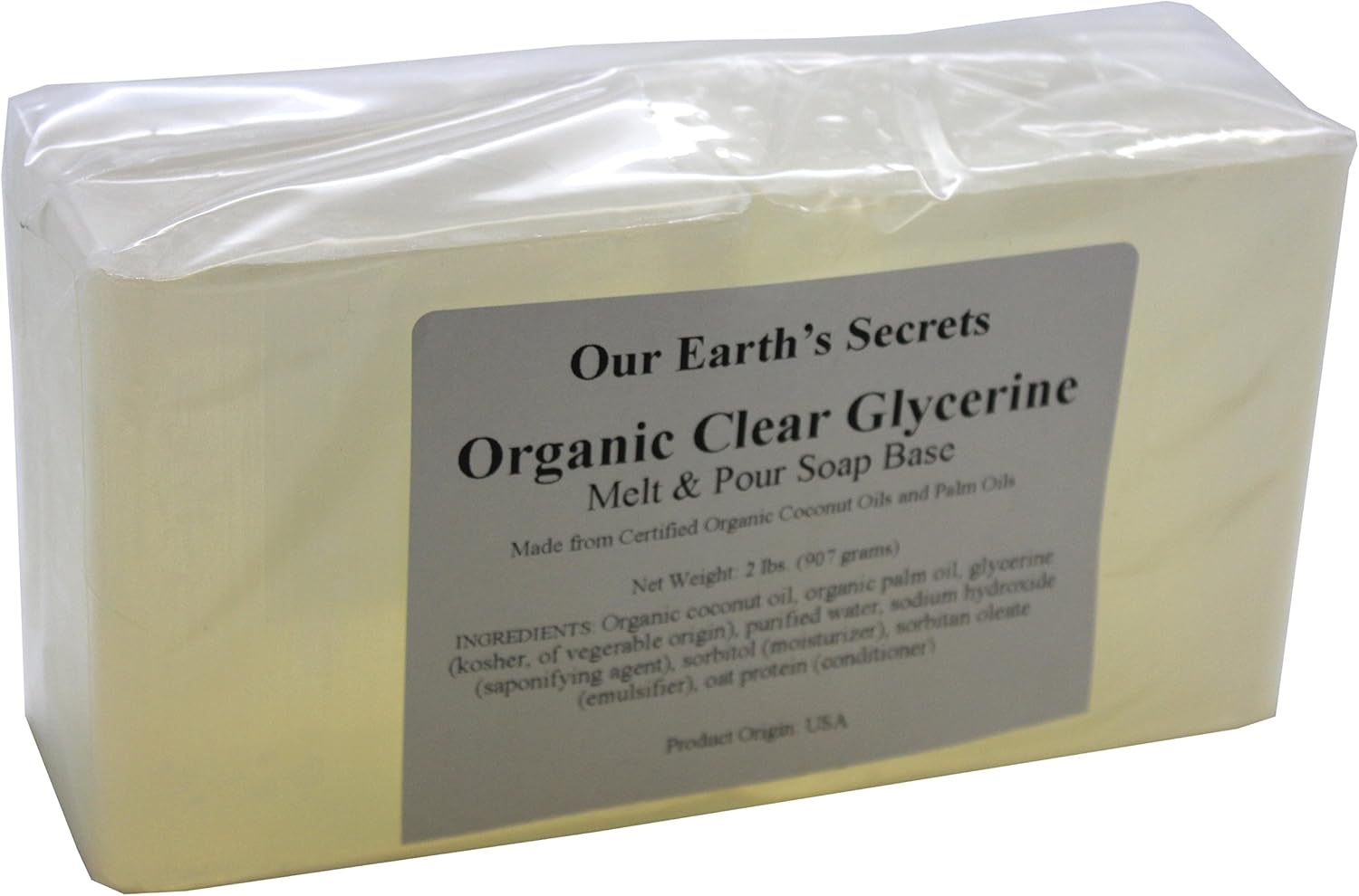Organic Clear Glycerin - 0.9Kg Melt and Pour Soap Base - Our Earth'S Secrets image number 1