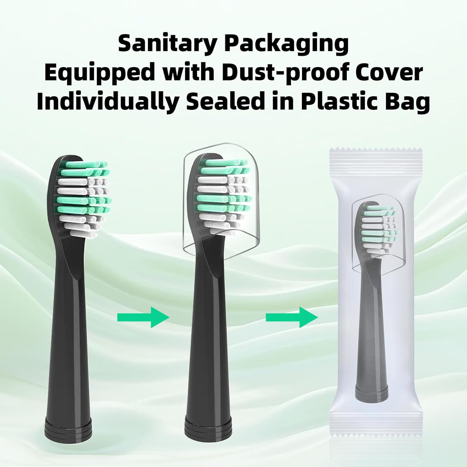 10 Pack Compatible with Rtauys M5 Sonic Electric Toothbrush Replacement Brush Heads with Dust Cover,For Rtauys M5 Sonic Electric Toothbrush (Black, M) image number 6