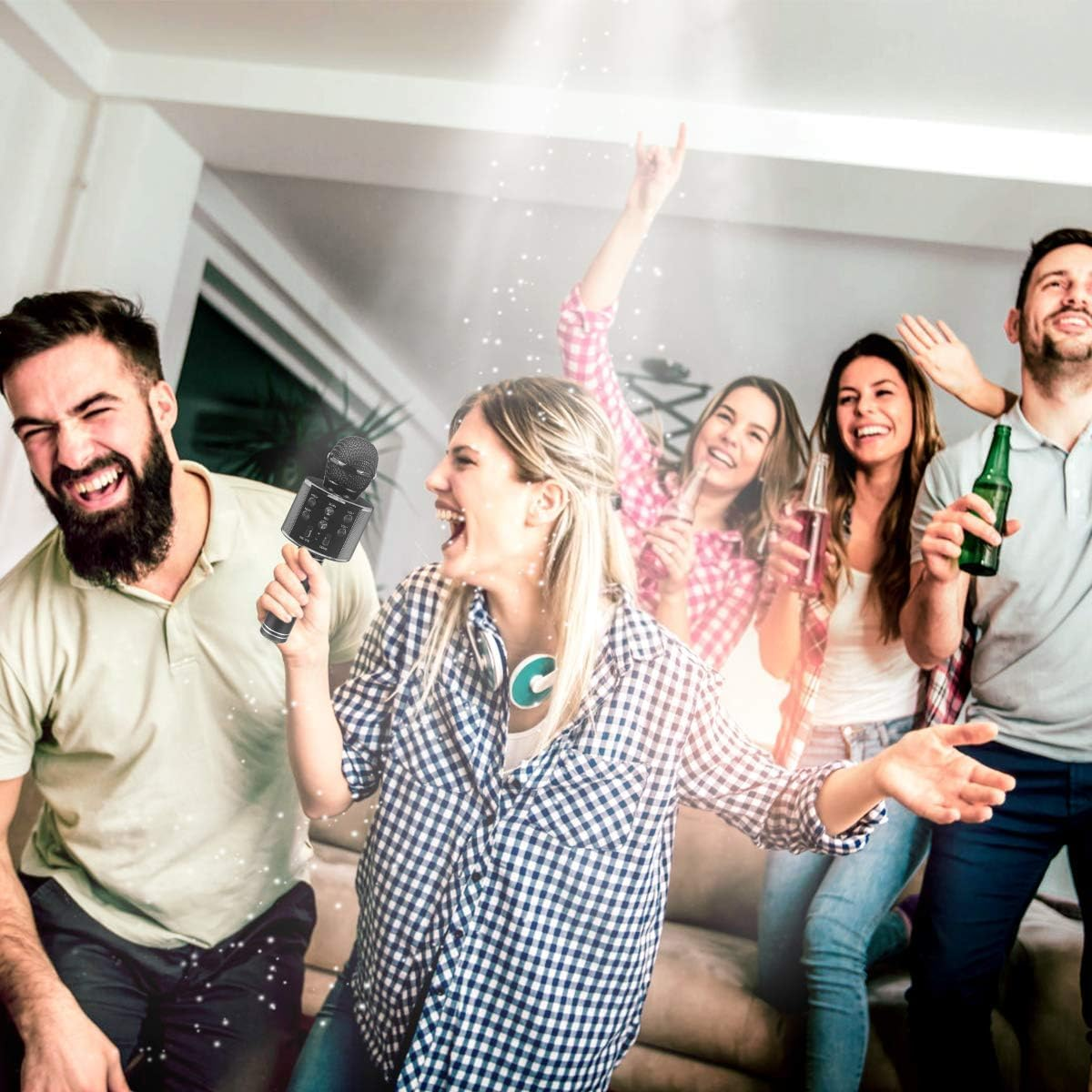 Wireless Bluetooth Karaoke Microphone for Kids, 5-In-1 Portable Handheld Karaoke Mic Speaker Player Recorder with Adjustable Remix FM Radio for Kids Girls Boys (With 32G TF Card,Black) - Rose Gold image number 4