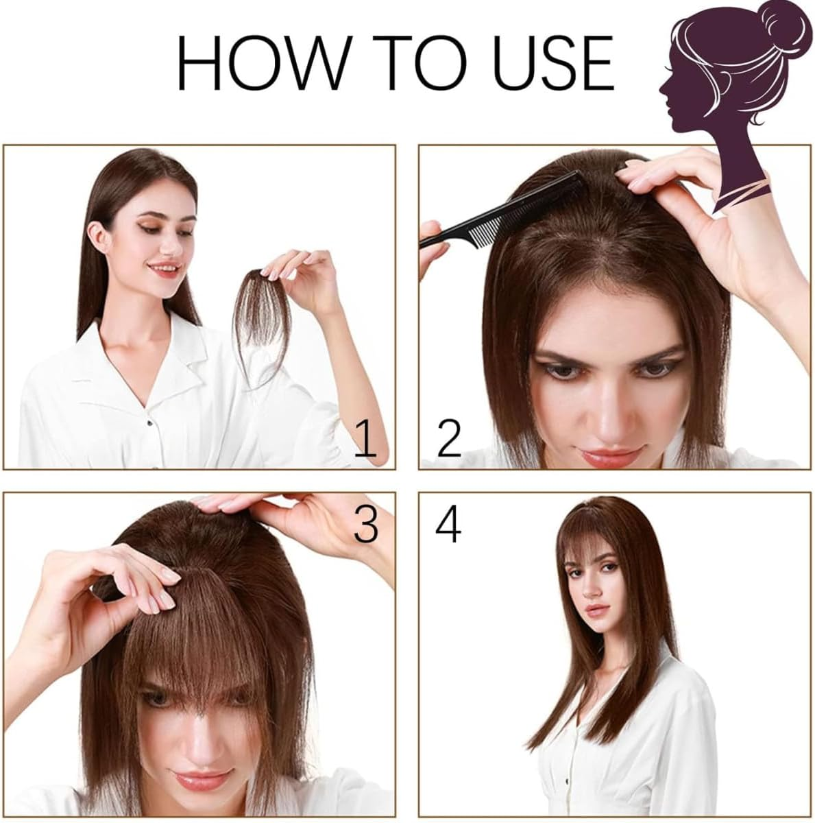 Bessy Shop Clip-In Bangs, Pack of 2 Fringe, Clip-In Fringe, Real Hair Extensions, Pony Hair Extensions, Flat Fringe with Temples, Natural Black and Light Brown