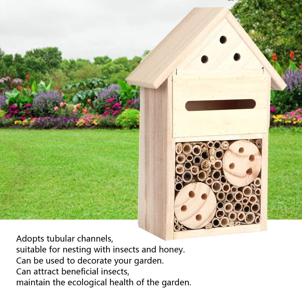 Wooden Bee House, Wood Bee Room Shelter, Safe Wooden Insect Hotel, Lovely Outdoor Bee Home, Garden Decoration for Outdoors Attracts Bee Pollinators (Type B) image number 2