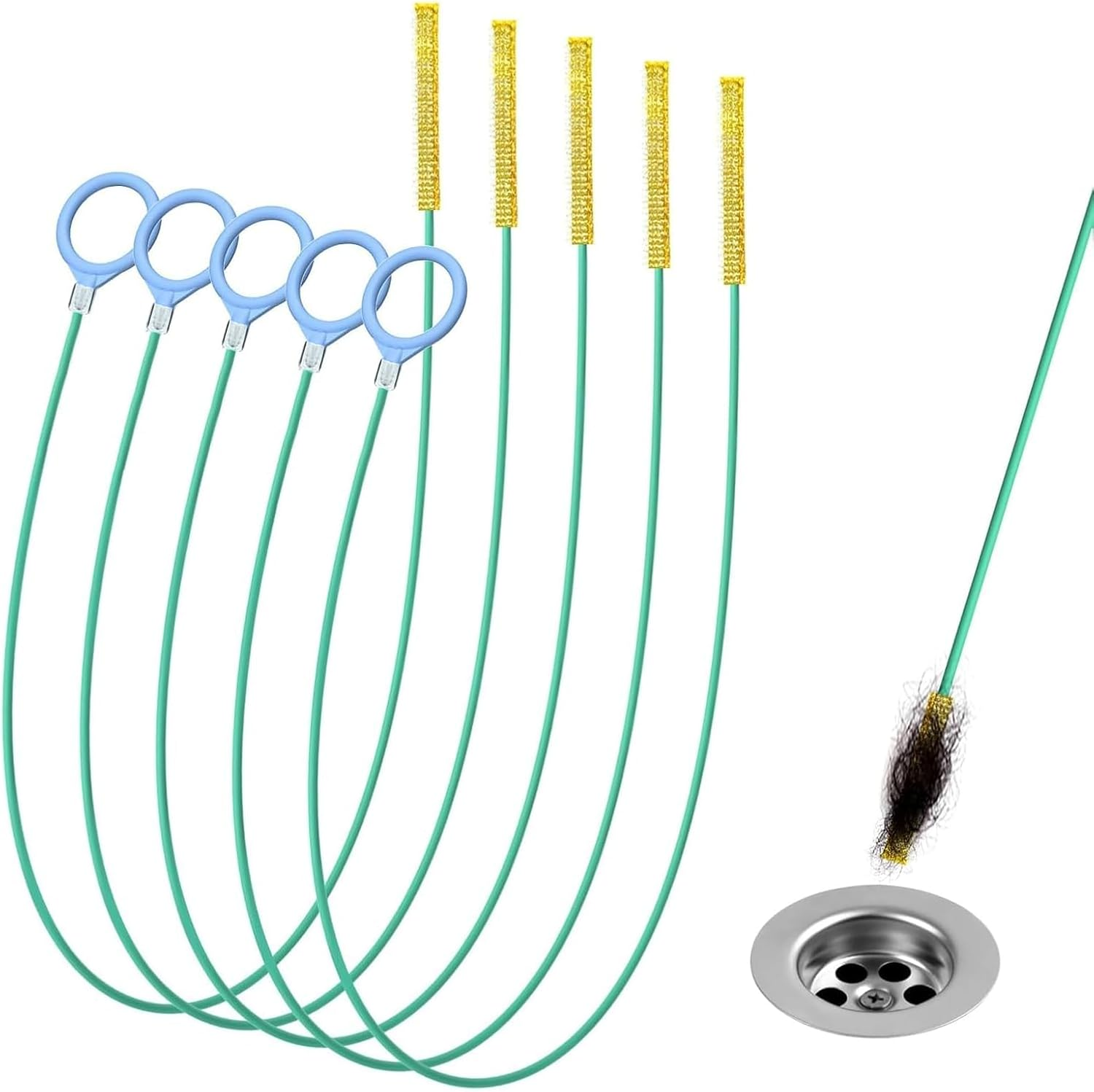 35 Inch Drain Snake Sink Unblocker Tools(5 Pack), Unbreakable Metal Drain Cleaners and Unblockers, Long/Flexible/Thin Hair Clog Remover to Unclog Bathroom Sink, Tub, Shower image number 6