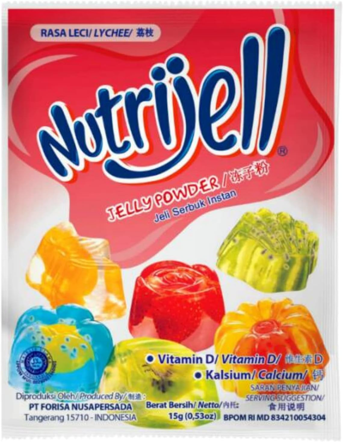 Nutrijell Jeli Serbuk Instant Leci Merah, Nutrijell Jelly Powder, Lychee Flavour Red Colour 15 G