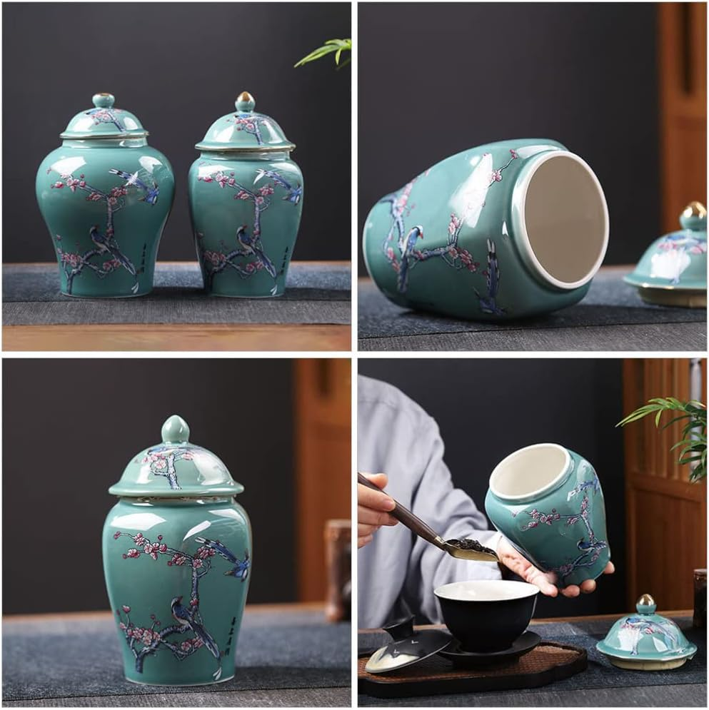Cabilock Vintage Ceramic Tea Can Sealed Lid Chinese Style Storage Jar Multi-Function Household Tea Container for Home Office Use