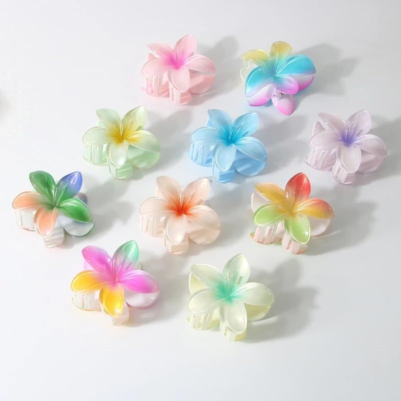 Hair Claw Clips 8Cm New Large Size Pearlescent Sweet Gradient Acrylic Plumeria Flower Hairpin Shark Clip Hairpin Hair Accessory image number 4