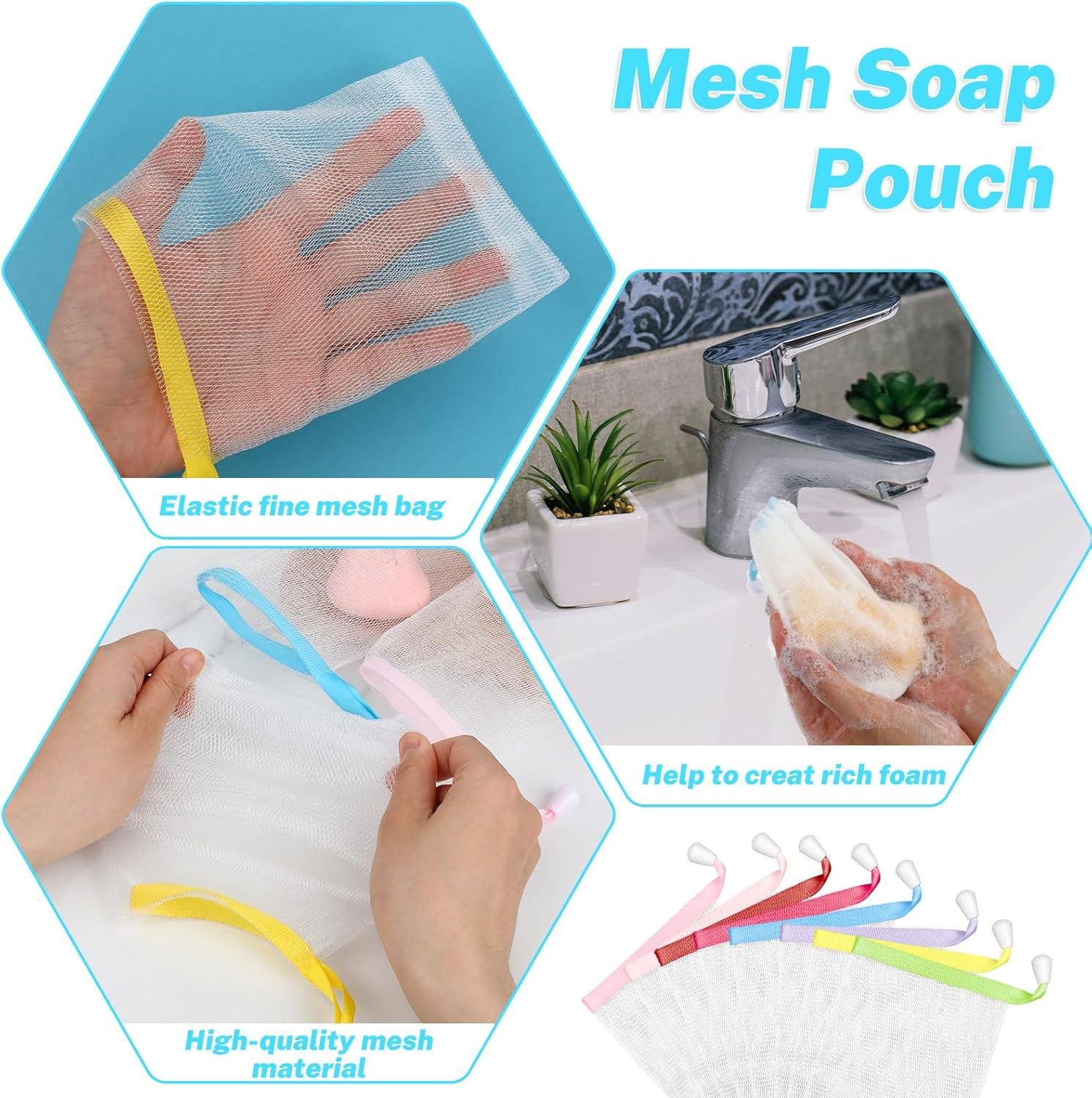 Piriuuo 8 Pcs Soap Bags for Soap Bars, Soap Saver Pouch with Drawstring Mesh Soap Bags Foaming Soap Bar Bag for Bath Shower (Assorted Colors)