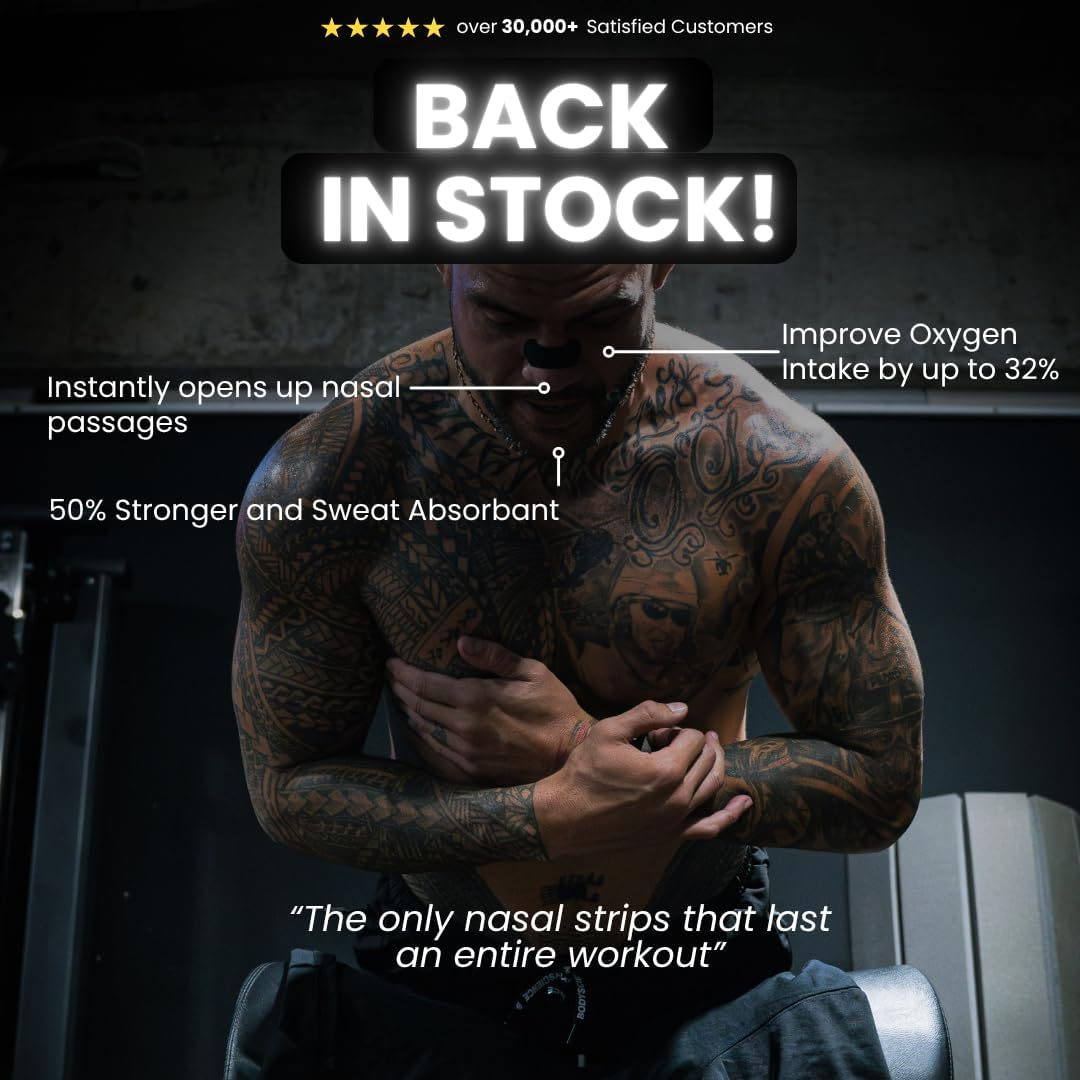 Breatheeze Black Extra Strength Nasal Strips (30 Pack) &ndash; Sweat-Proof Nose Strips for Athletes, Sleep, Snoring Relief & Recovery | Premium Adhesive for Training, Running & Deeper Restful Sleep image number 1