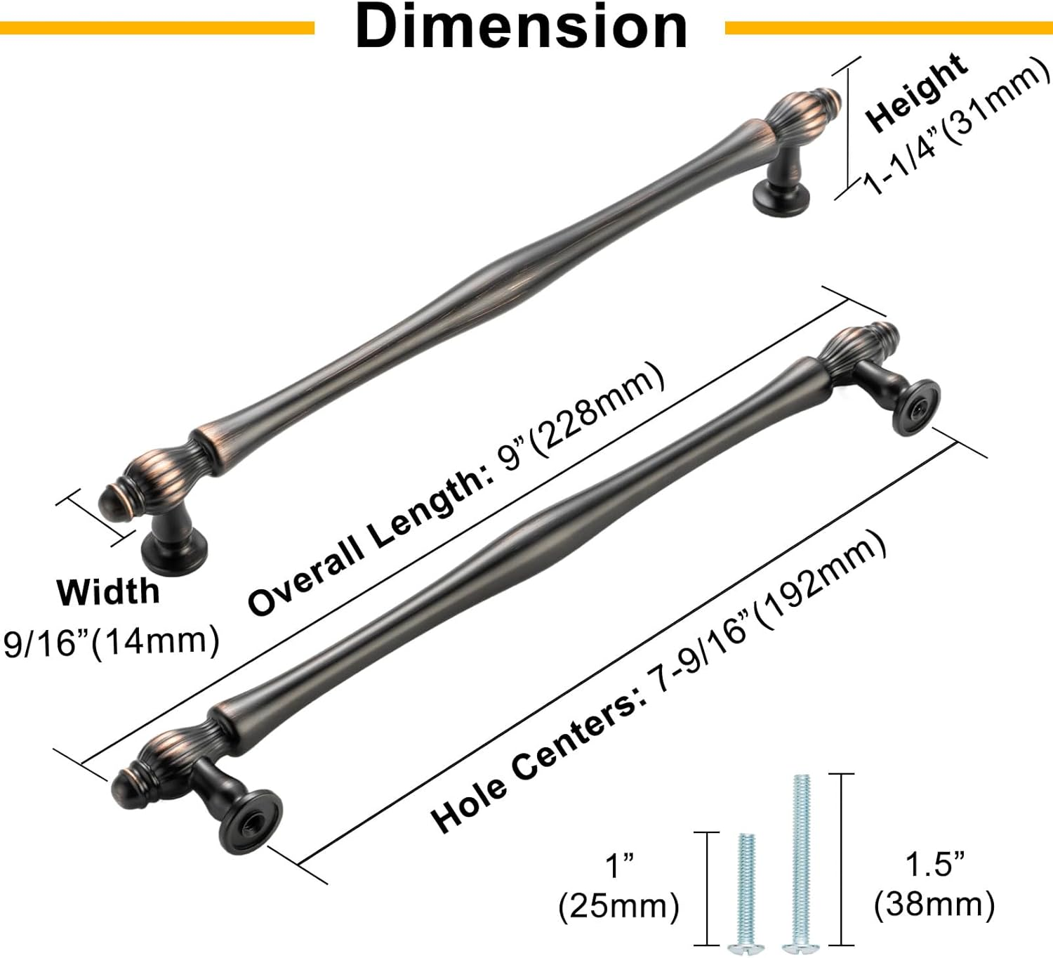 BEROSSA 5 Pack 7-1/2 Inch Oil Rubbed Bronze Cabinet Pulls Brushed Bronze Cabinet Handles Bronze Hardware for Kitchen Cabinets 2510 Drawer Dresser Cupboard Bedroom Bathroom image number 6