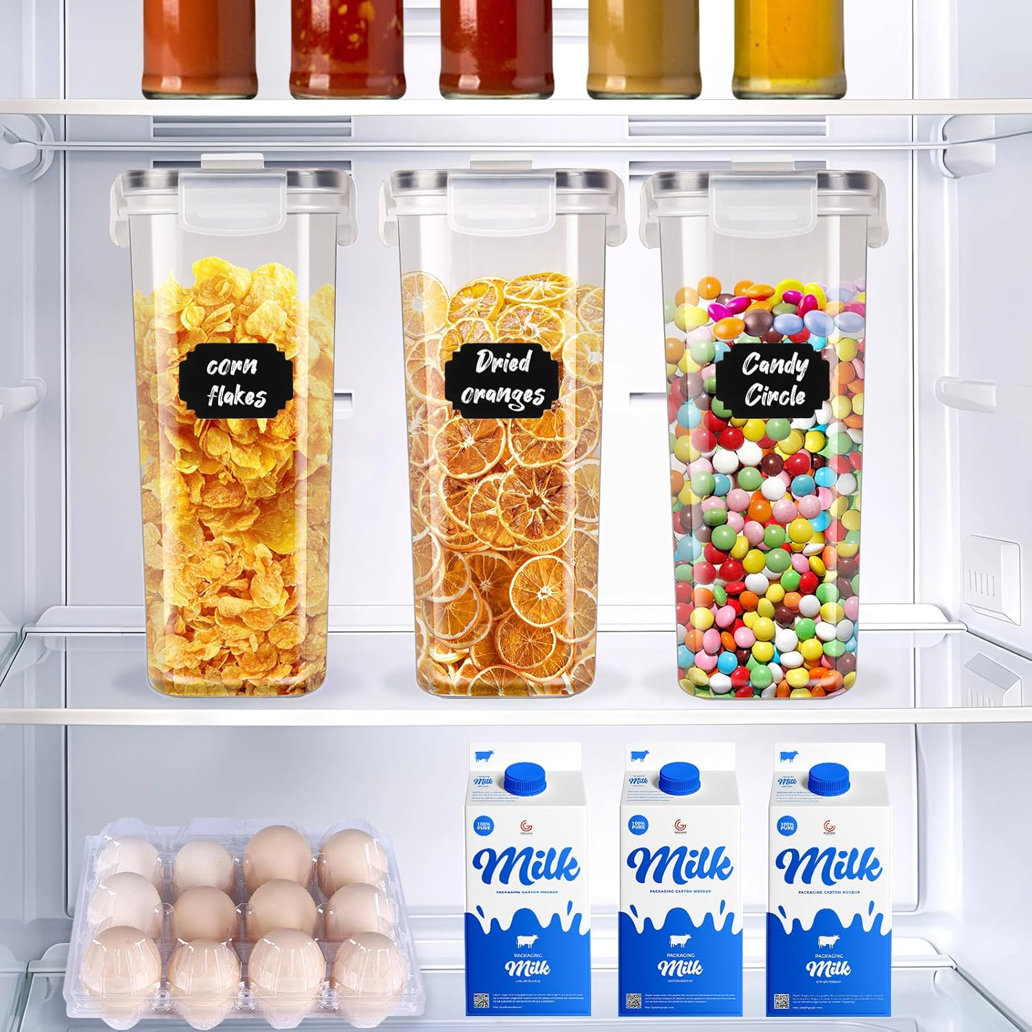 Sydroya Cereal Containers Storage Set (4L/135.2Oz), 4PCS Airtight Food Storage Containers with Lids, Cereal Dispensers with Pour Spout for Kitchen & Pantry Organisation and Storage