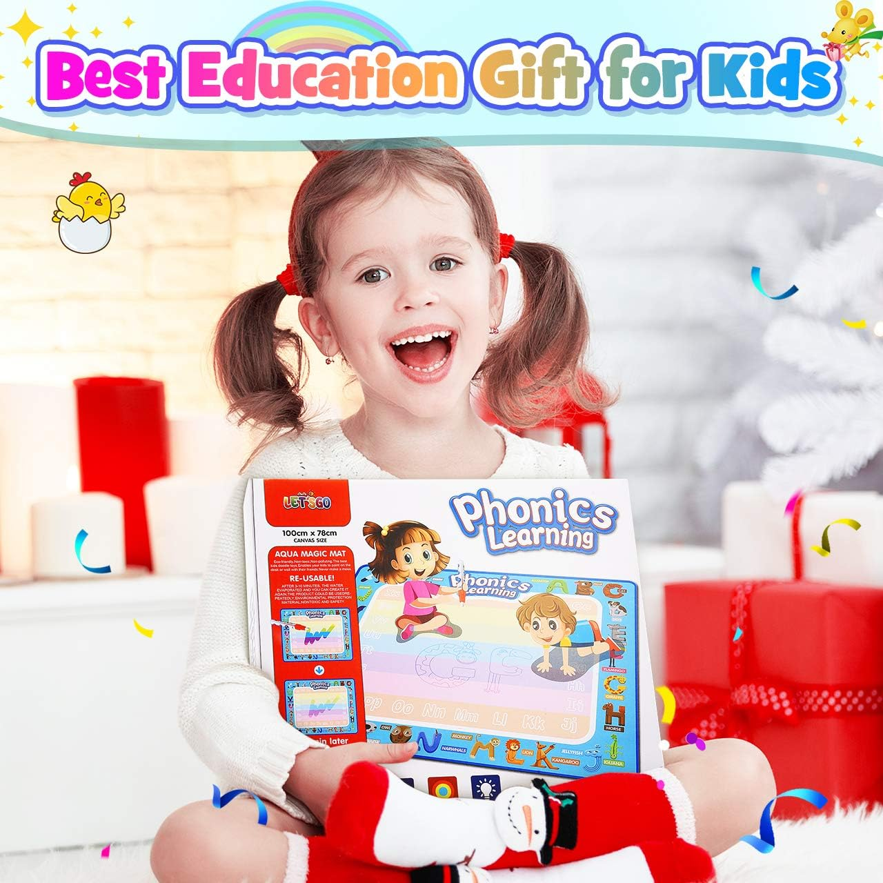 Toys for 3-9 Year Old Boys Girls,Vingtank Water Drawing Mat for Kids Age 3-8 Kids Gifts Educational Toys for 3-9 Year Old Magic Doodle Mat for Kid Christmas Ideal Gifts image number 1