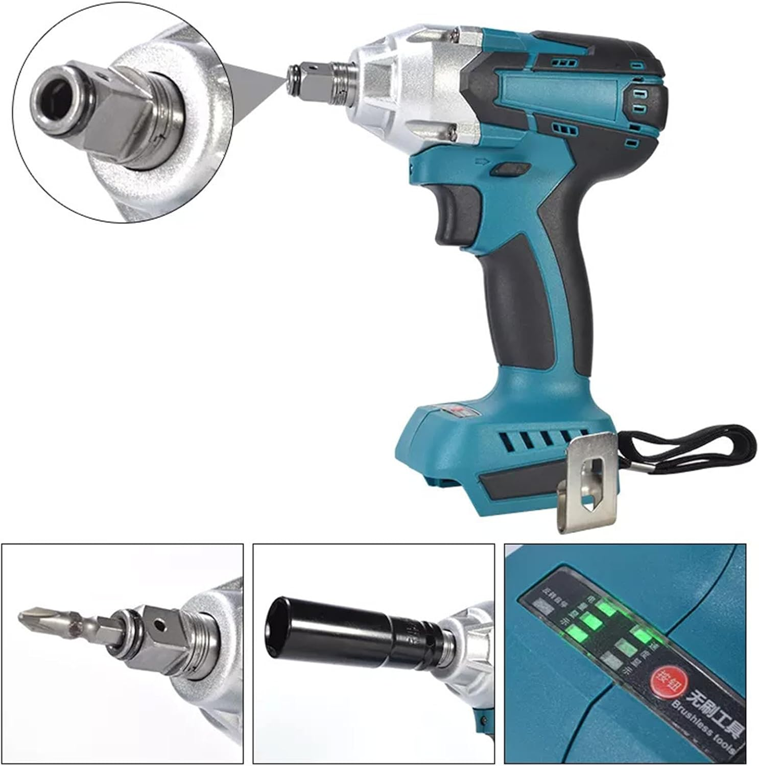 1/2" Cordless Impact Wrench Driver 1280W Brushless Rattle Gun with 7 Sockets 2Bateries 1 Charger for Makita 18V Battery