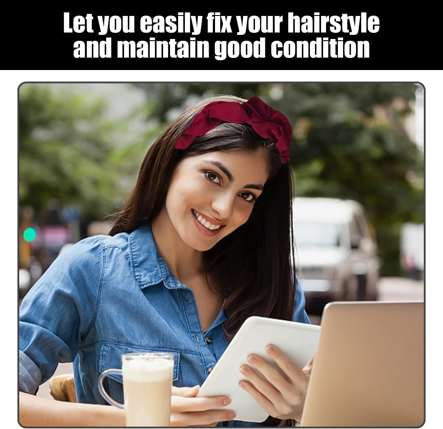 Pack of 2 Pleated Headbands, Headbands for Women, Satin Headbands, Retro Headbands, Simple Versatile Headbands (Black, Red) image number 2