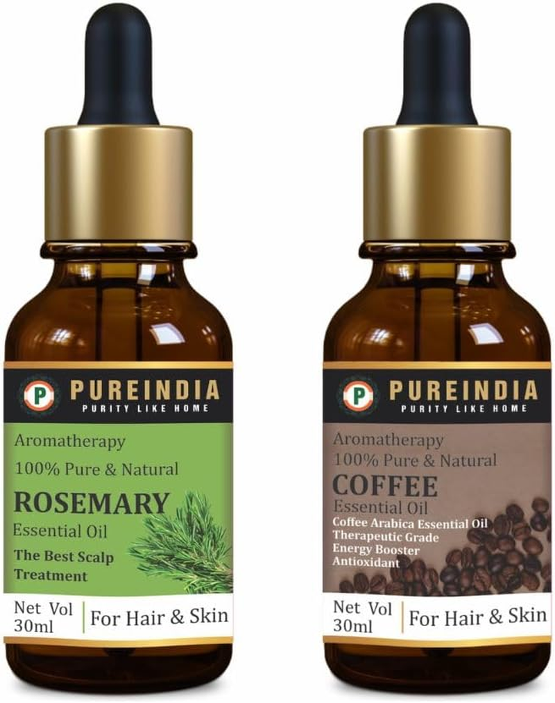 Pureindia Rosemary Essential + Coffee Essential Oil for Hair Growth, Hair Fall Control and Nourishment, Skin Care, 100% Pure, Natural, Undiluted |Pack of -2, 30Ml Each image number 2