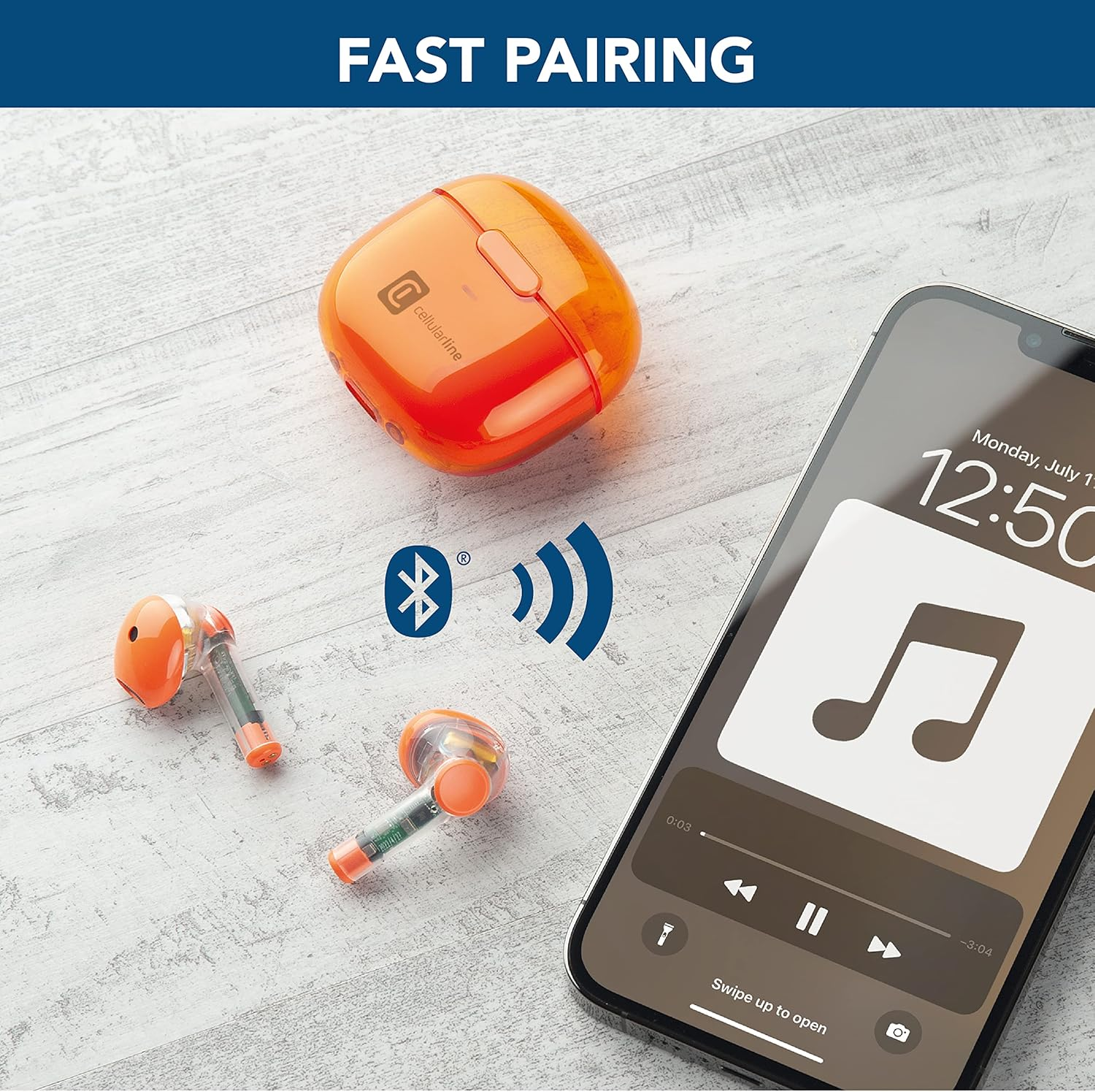 Cellularline Fine Trasparente | Auricolari Bluetooth TWS Wireless In-Ear a Capsula Con Custodia Di Ricarica - Play Time Di 3.5 Ore - Ricarica 4 Volte - Controlli Touch E Auto Pairing