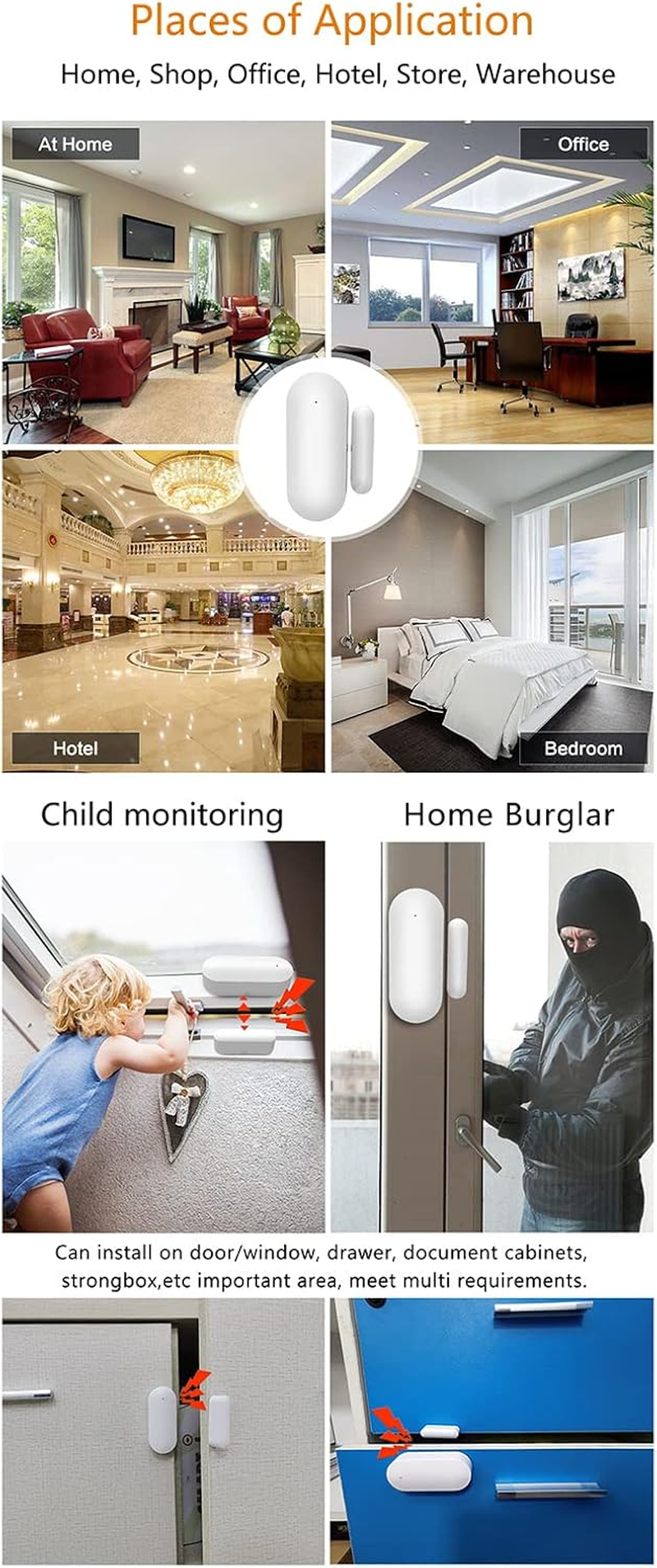 YUEKU Wifi Door Sensors Alarms Contact Wireless Door Window Magnet Entry Detector Sensor for Home Security APP Tuya（2Pcs） - White 4 image number 6