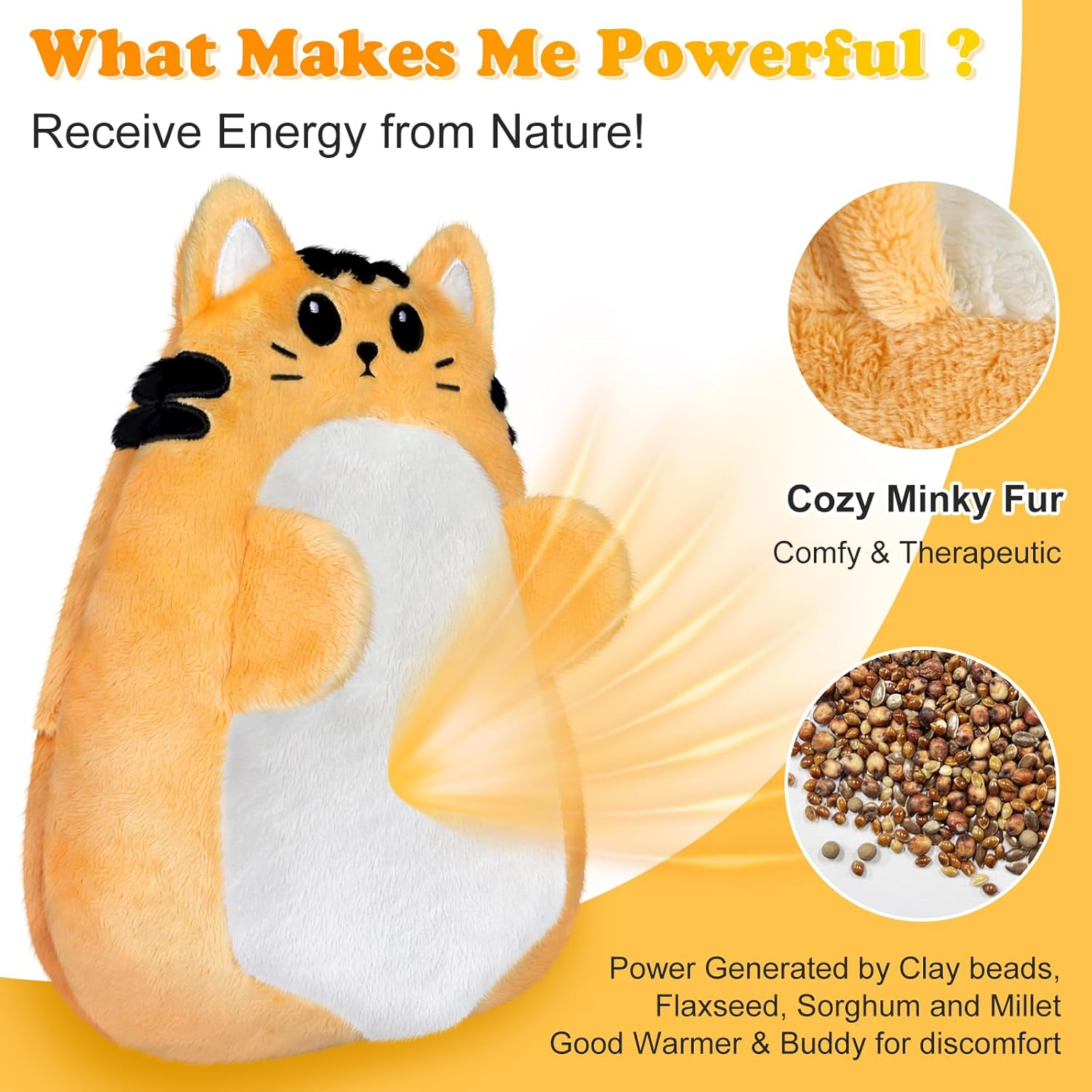 Suzzipad Microwave Heating Pads for Body Discomfort, Microwavable Stuffed Animal for Anxiety, Stress Relief Gifts for Women, Moist Heat Pack with Washable Cover, Cat (Yellow) image number 2