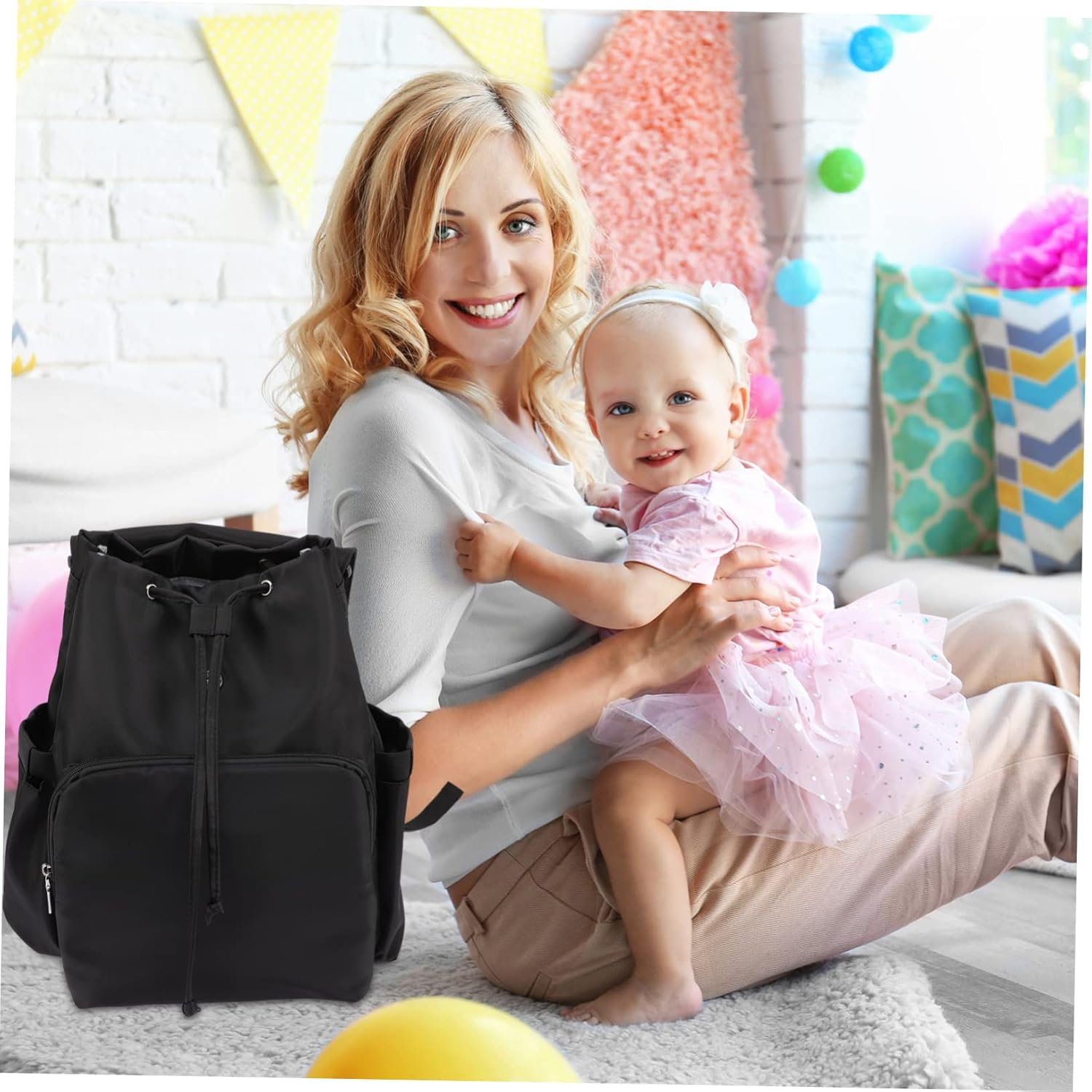 Convertible Diaper Bag Backpack Drawstring Wet Dry Separation Travel Diaper Backpack Storage Organizer for Toys Milk Bottles image number 6