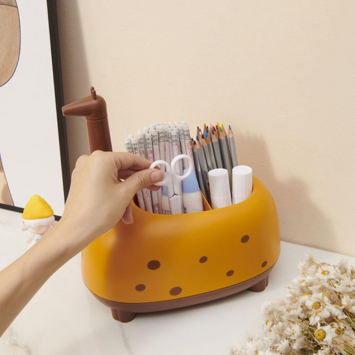 HYTROVE Cartoon Giraffe Pen Holder Desk Organizer Multiple Compartments for Classroom and Office Supplies Cute Storage for Pens and Stationery Adorable Kawaii Decor image number 2