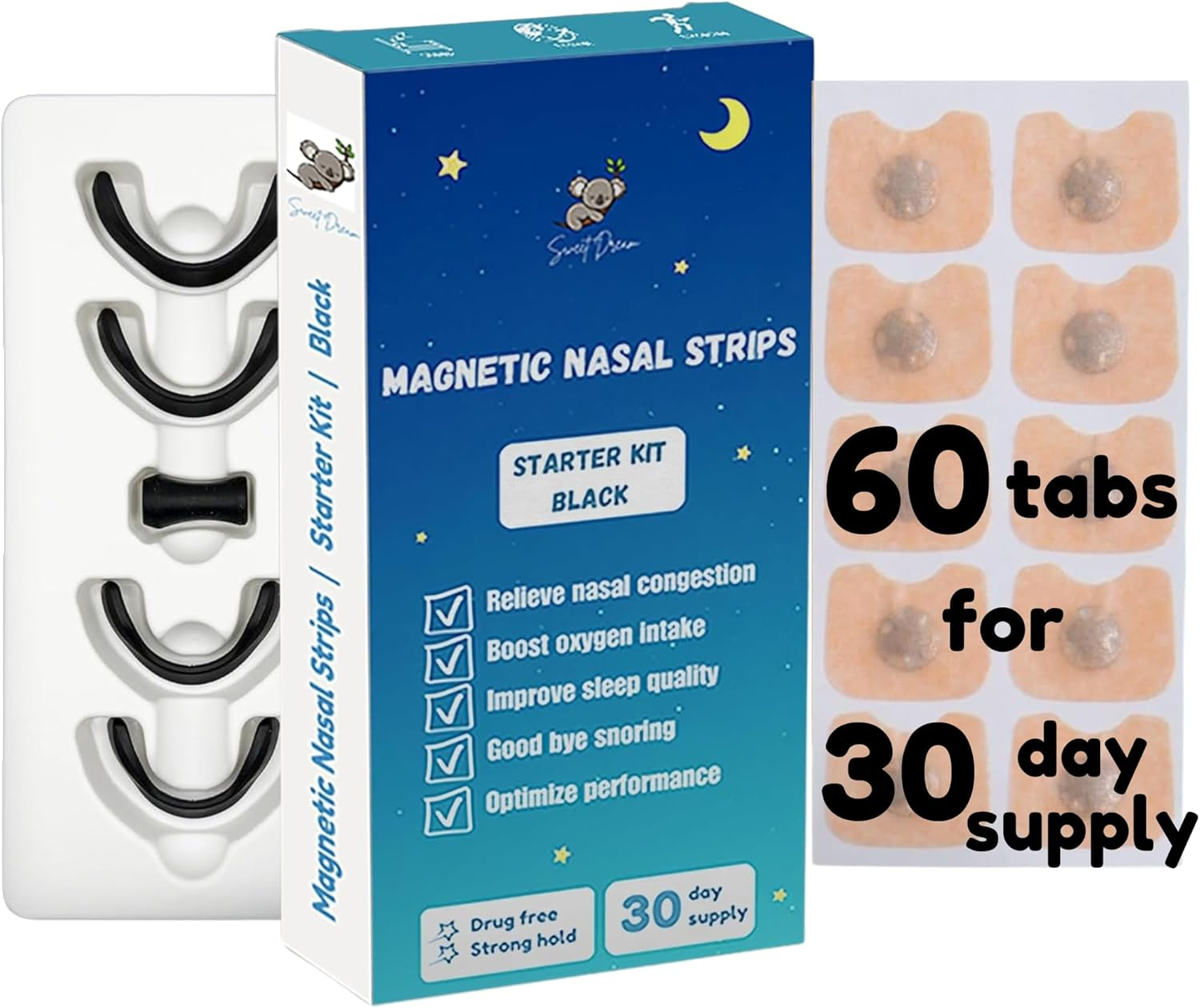 30 Day Supply Magnetic Nasal Strips - Breathing Nose Magnets, Nose Strip Magnetic, Open Airways, Improve Sleep Quality, Reduce Snoring and Mouth Breathing, Instant Congestion Relief. image number 1