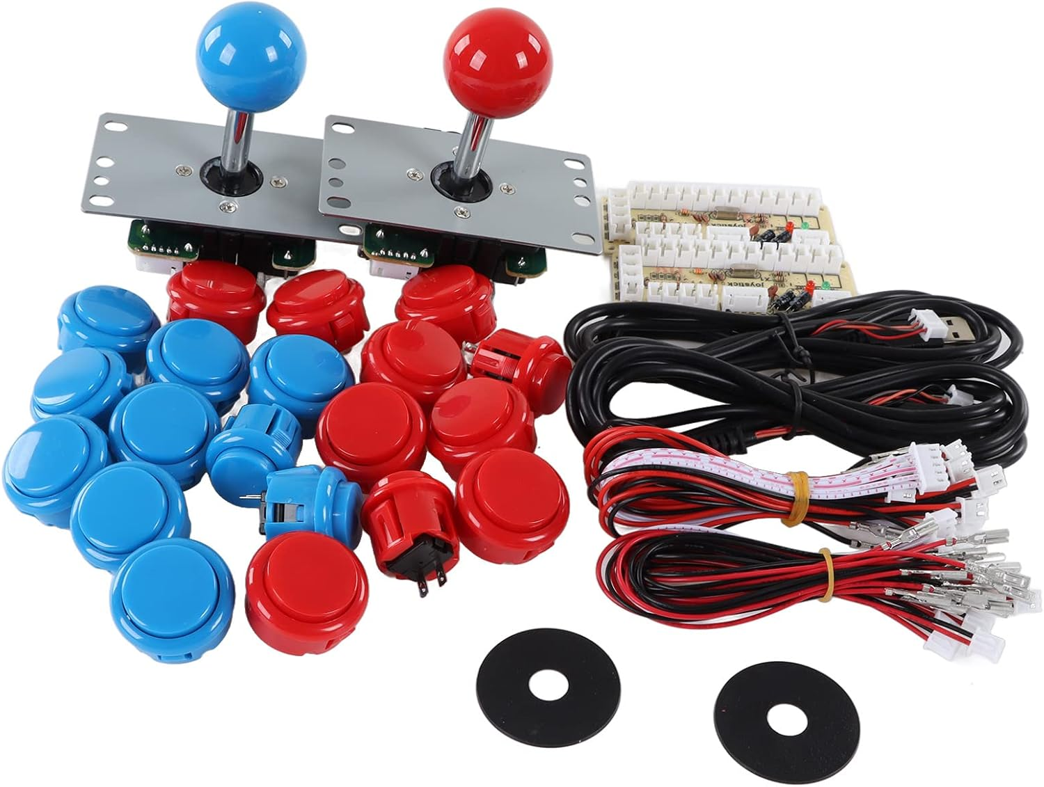 Kit, 2 Player Game DIY USB Board Encoder Joystick Buttons Set, Compatible with Home Console, Fighting Game Console, Friends Gathering (Blue Red) - Blue Red image number 6