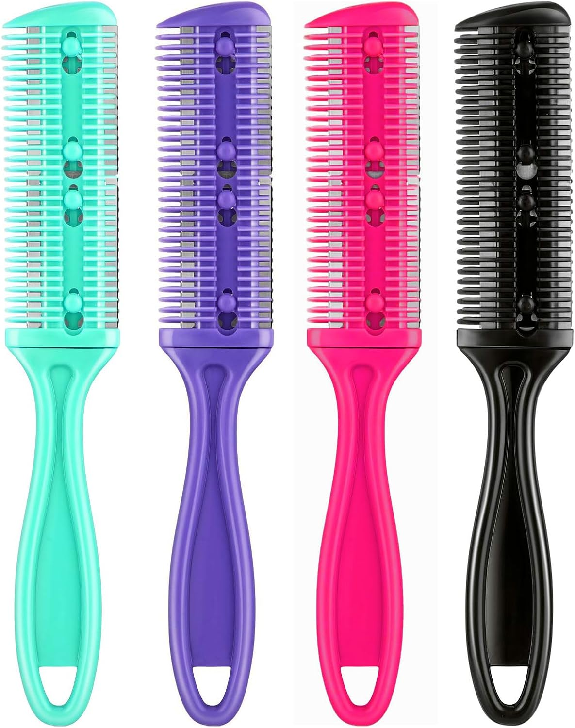 Jrusmr 4 PCS Hair Razor Combs, Dual-Sided Hair Thinning and Trimming Combs for Cutting and Styling, Slim Hairdresser Tools for Home or Salon Use (4 Colors) image number 3