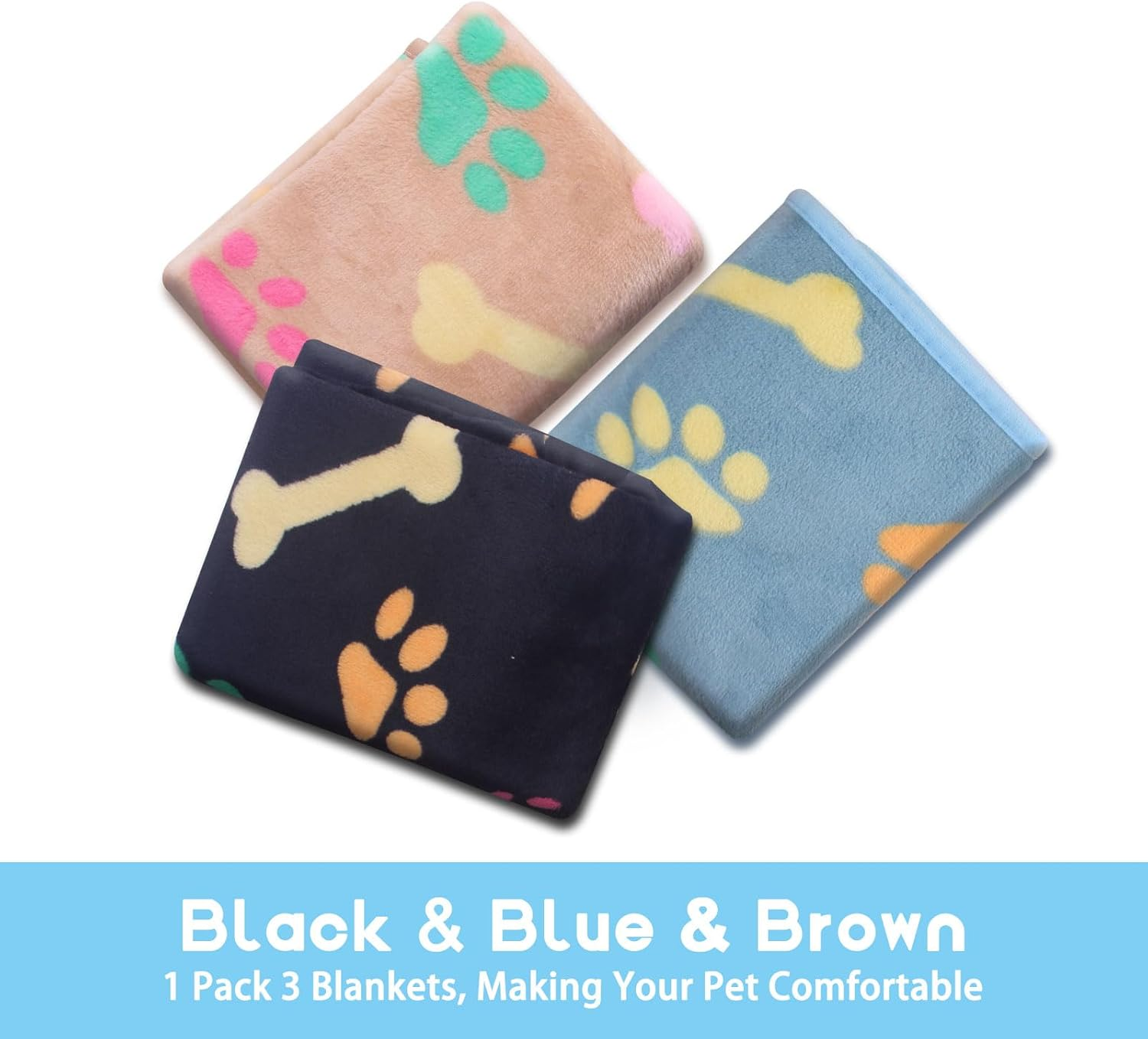 1 Pack 3 Dog Blankets, 3 Pcs Pet Flannel Blankets, Super Soft Fluffy Cute Bone Pattern Fleece Pet Blanket, Throw Blankets for Dogs & Cats, Bedding, Couches & Travel Puppy Blankets image number 4
